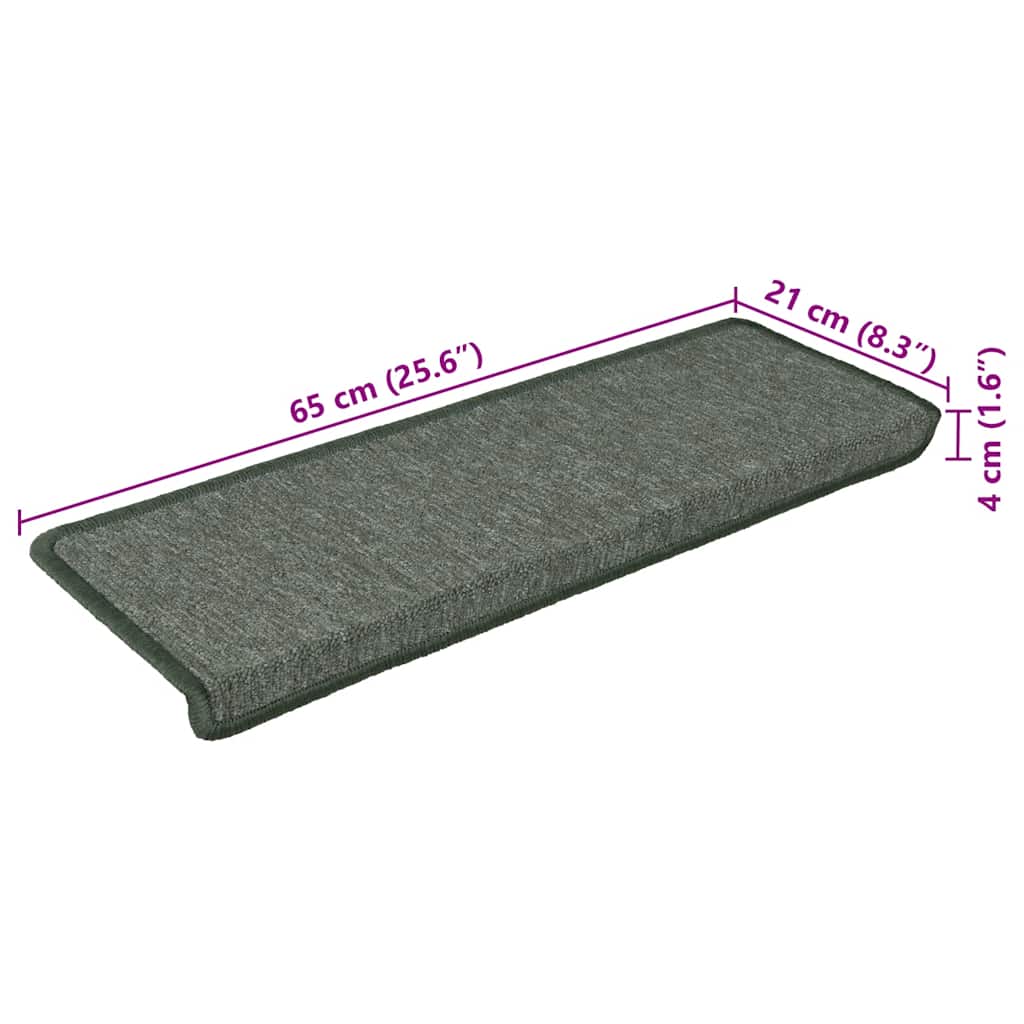 Tappetini per scale 30 pz 65x21x4 cm Verde scuro con bordo rettangolare