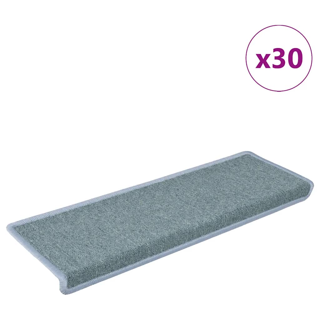 Tappetini per scale 30 pz 65x21x4 cm Blu mare con bordo rettangolare