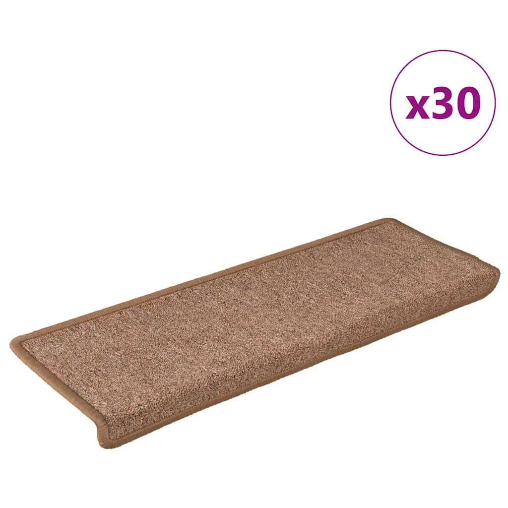 Tappetini per scale 30 pz 65x21x4 cm Marrone Bordo rettangolare