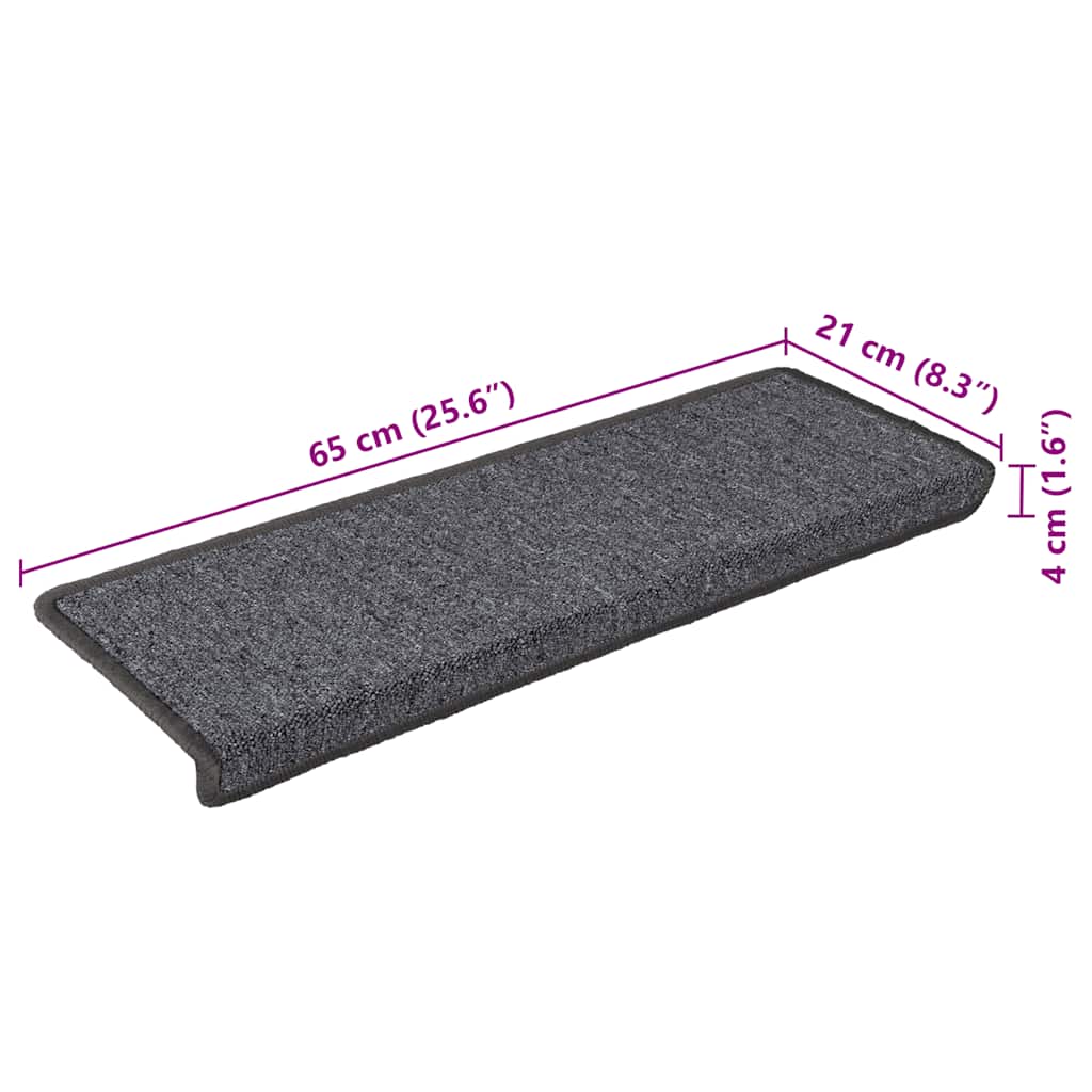 Tappetini per scale 30 pz 65x21x4 cm Grigio scuro Bordo rettangolare