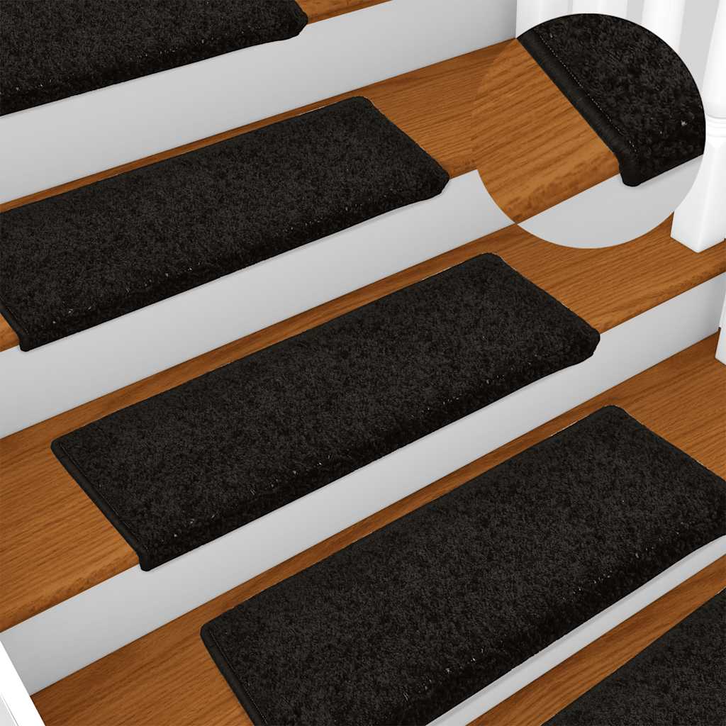 Tappetini per scale 30 pz 65x21x4 cm Nero Bordo rettangolare