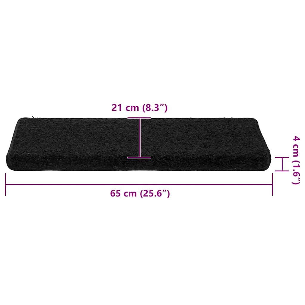 Tappetini per scale 30 pz 65x21x4 cm Nero Bordo rettangolare