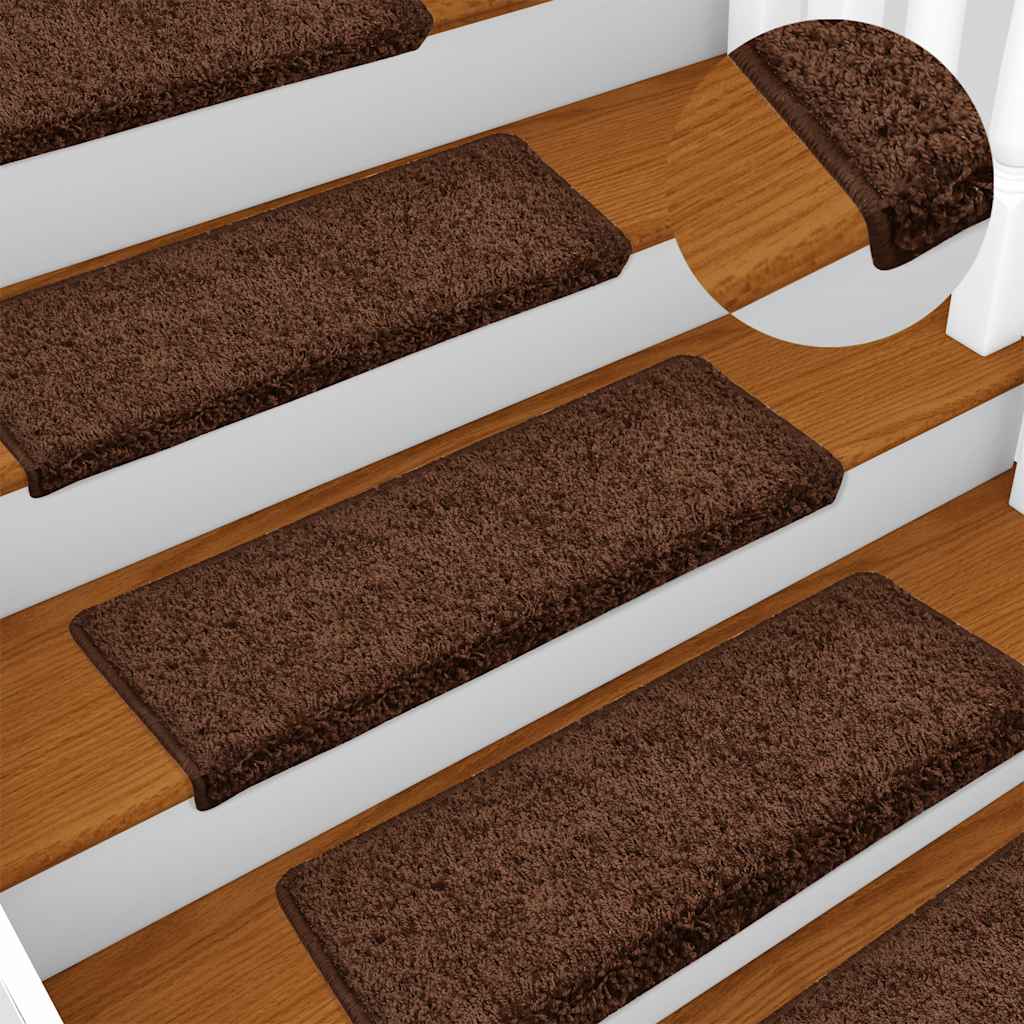 Tappetini per scale 30 pz 65x21x4 cm Marrone Bordo rettangolare