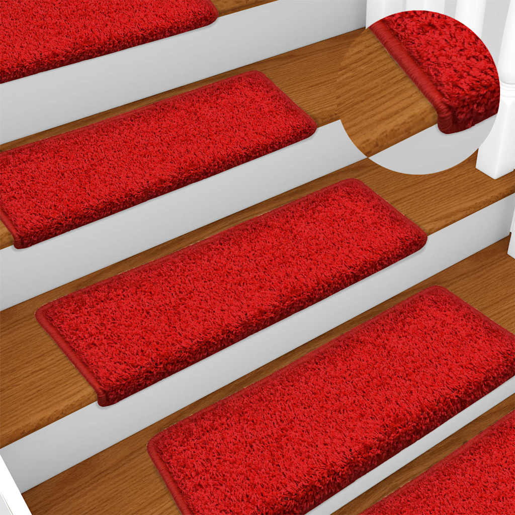Tappetini per scale 30 pz 65x21x4 cm Rosso Bordo rettangolare