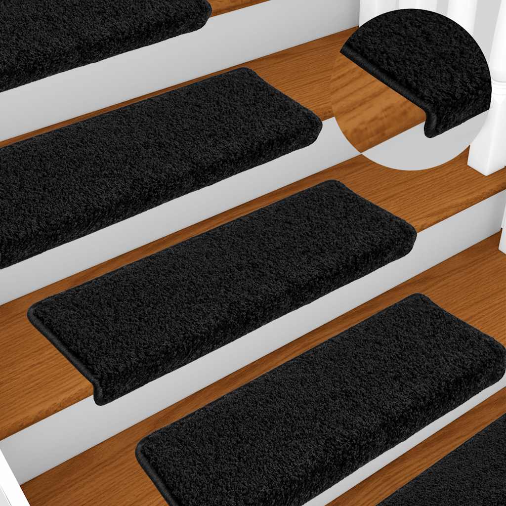 Tappetini per scale 20 pz 65x21x4 cm Nero Bordo rettangolare