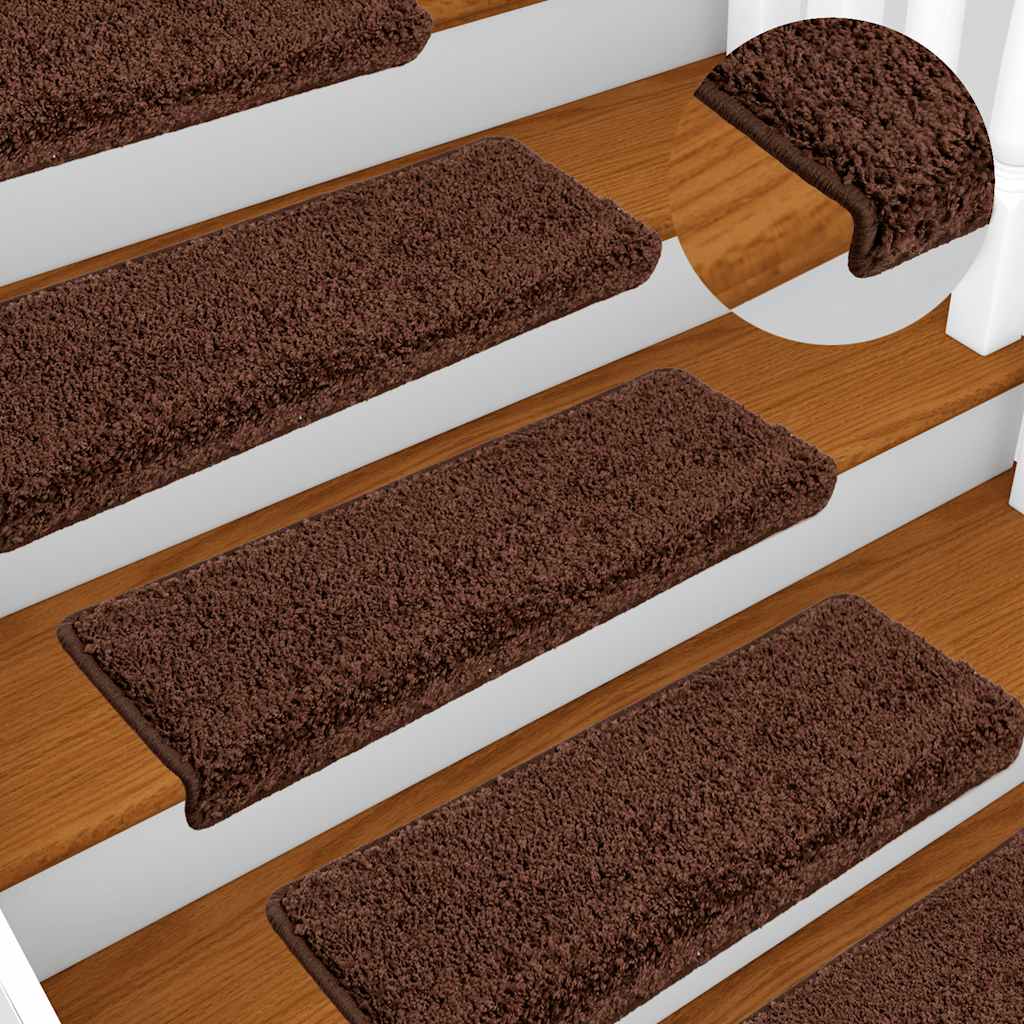 Tappetini per scale 20 pz 65x21x4 cm Marrone Bordo rettangolare