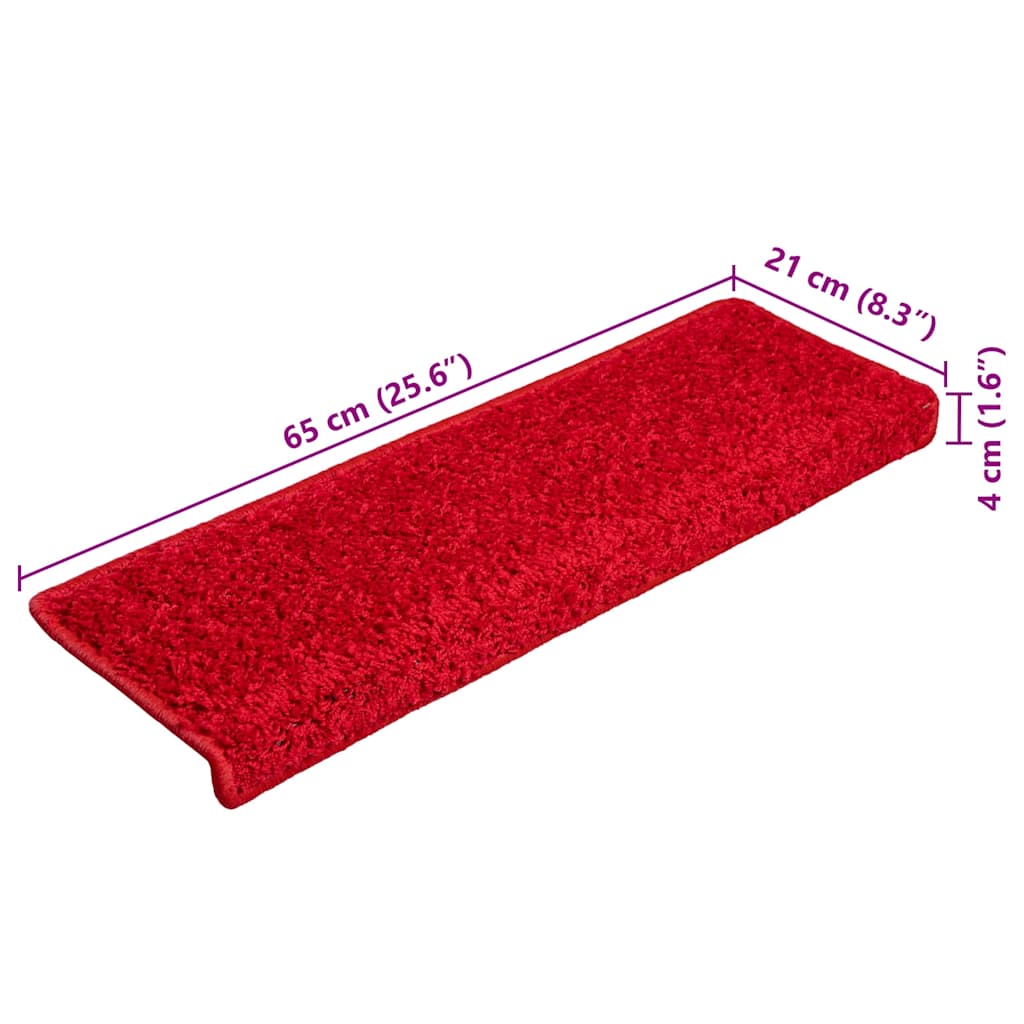 Tappetini per scale 20 pz 65x21x4 cm Rosso Bordo rettangolare