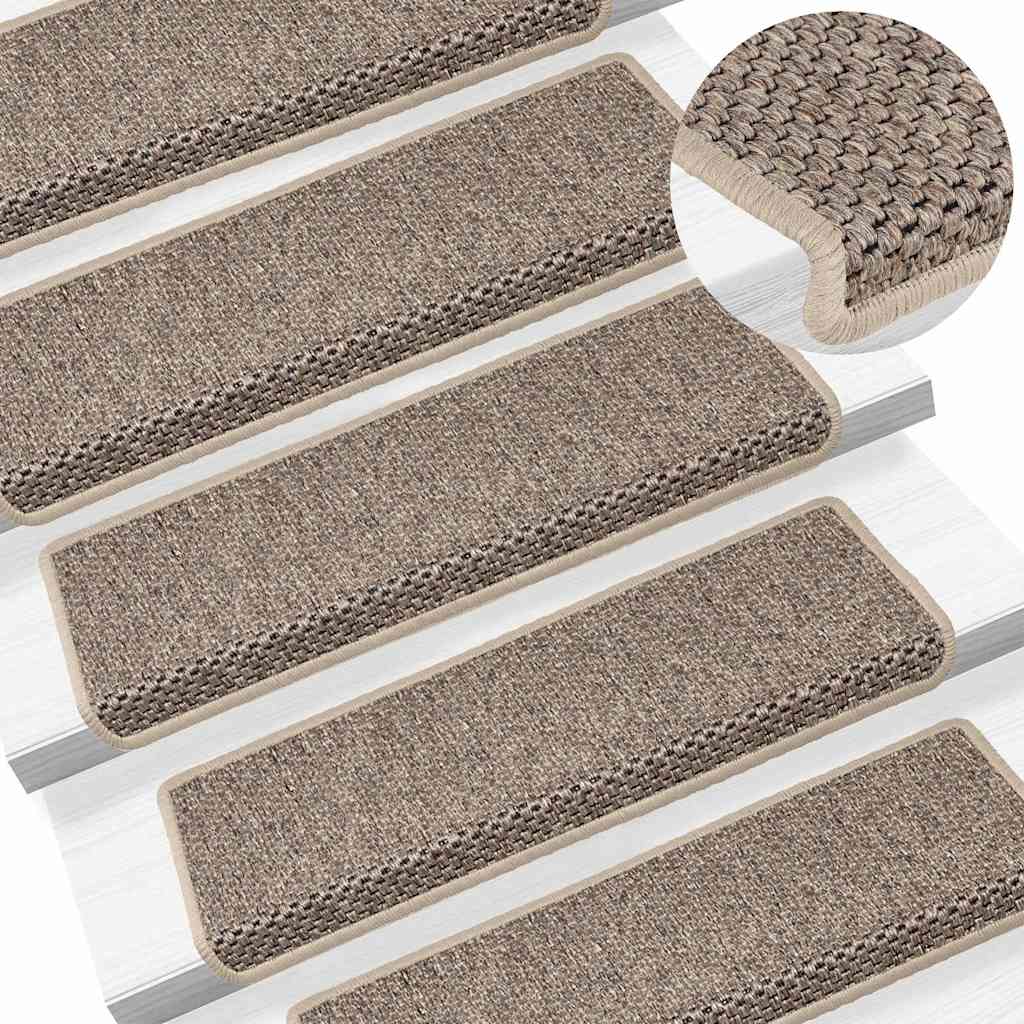 Tappeti Adesivi Scale Aspetto Sisal 30 pz 65x21x4cm Beige Scuro