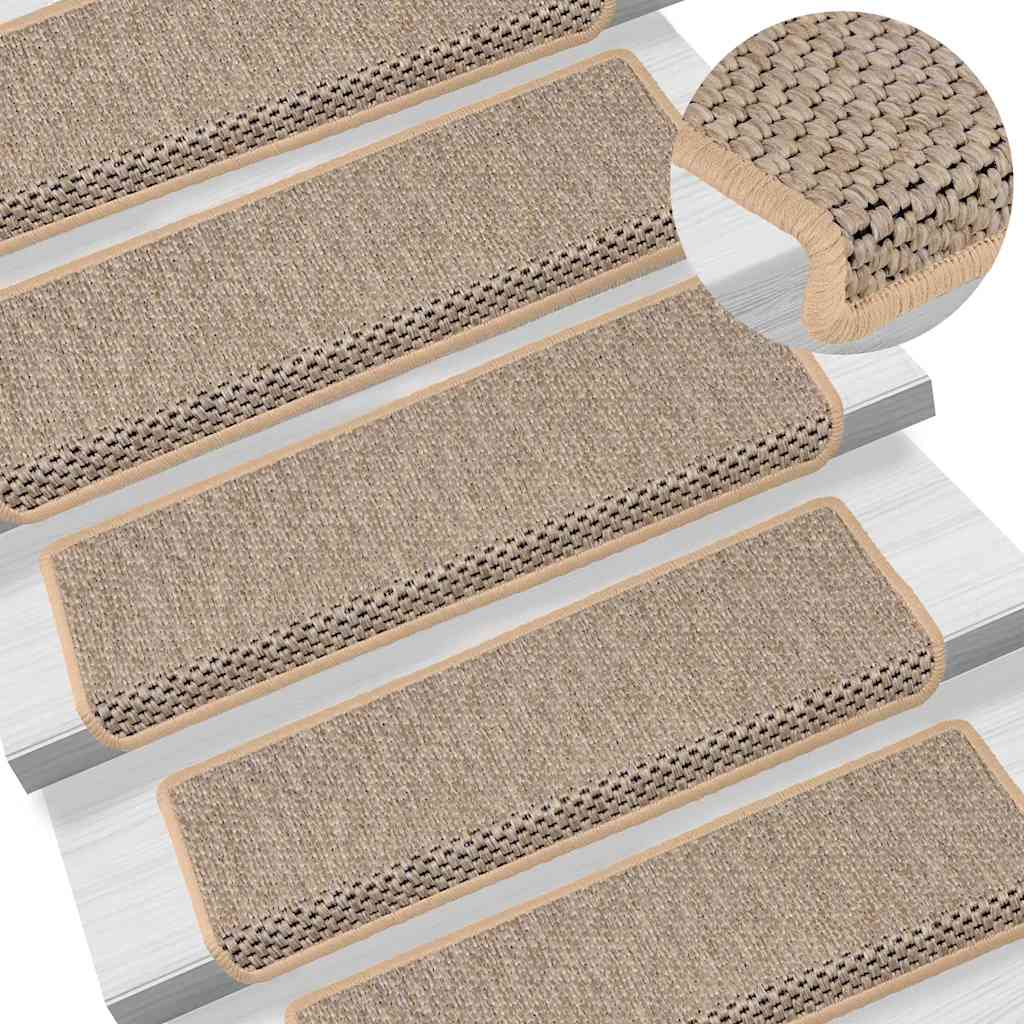 Tappeti Adesivi Scale Aspetto Sisal 30pz 65x21x4cm Beige Chiaro