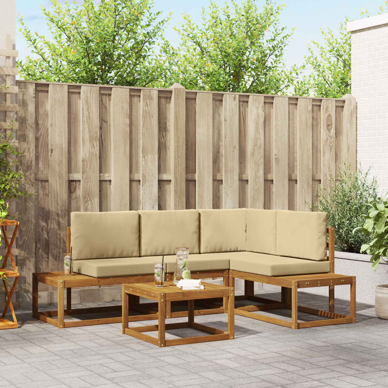 5 pz Set di divani da esterno Naturale e Beige
