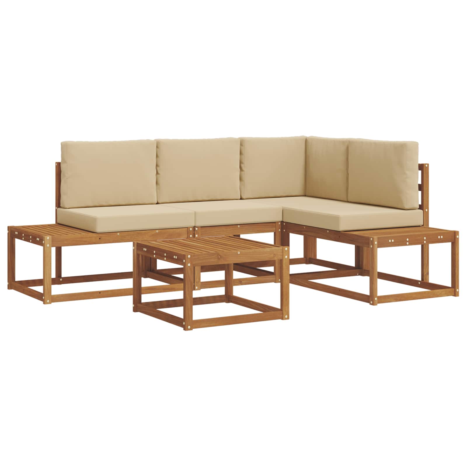 5 pz Set di divani da esterno Naturale e Beige