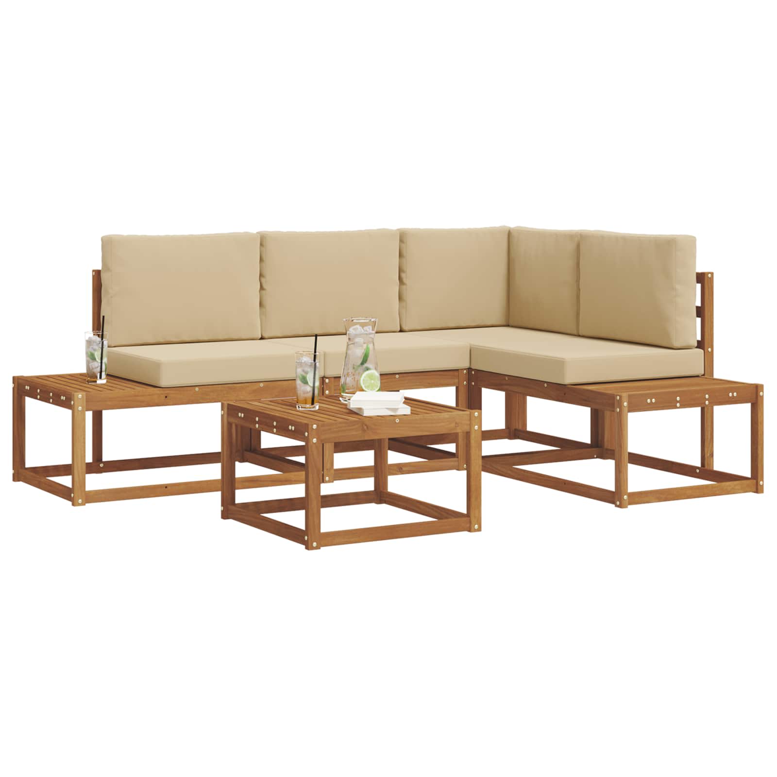 5 pz Set di divani da esterno Naturale e Beige