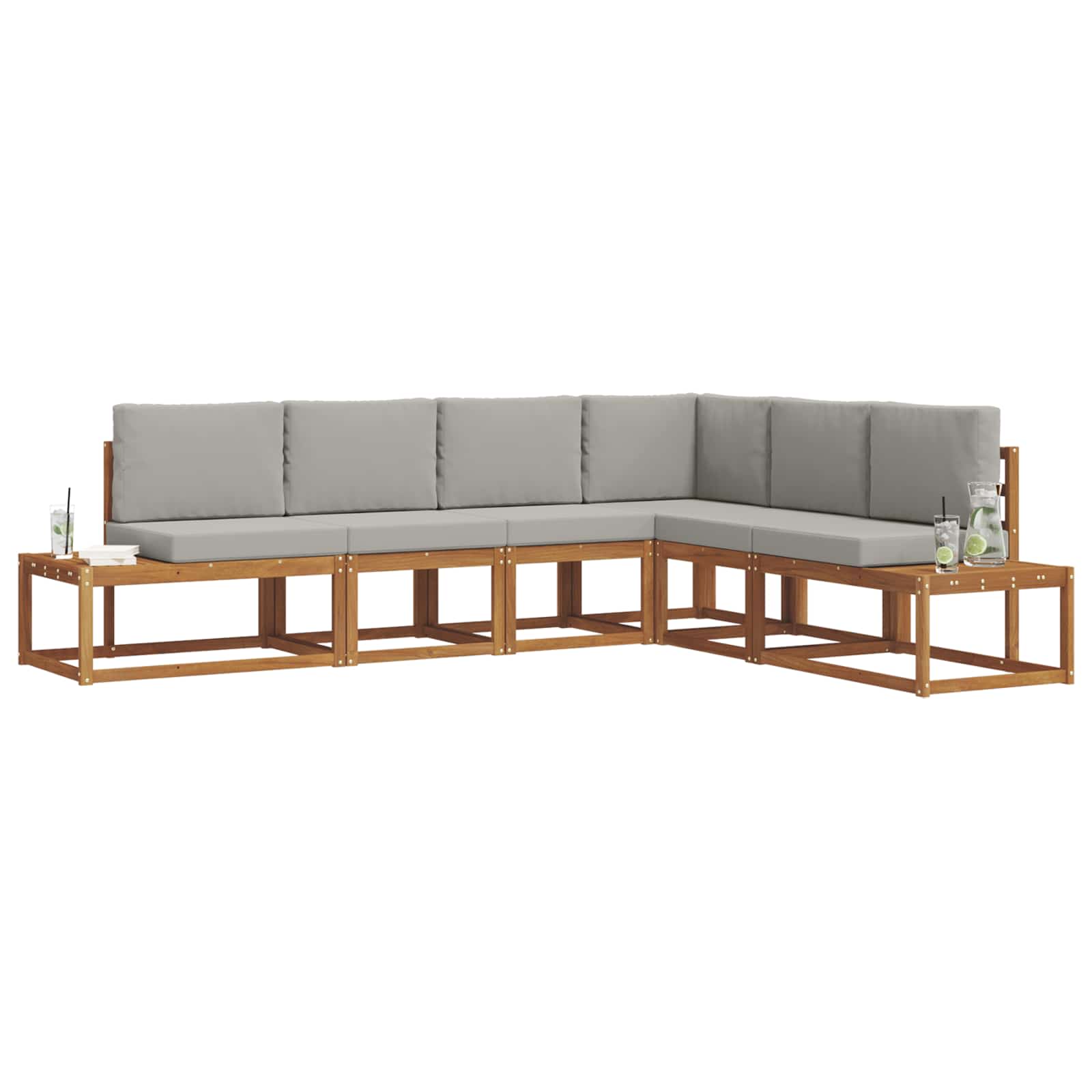 6 pz Set di divani da esterno Grigio Naturale e Chiaro