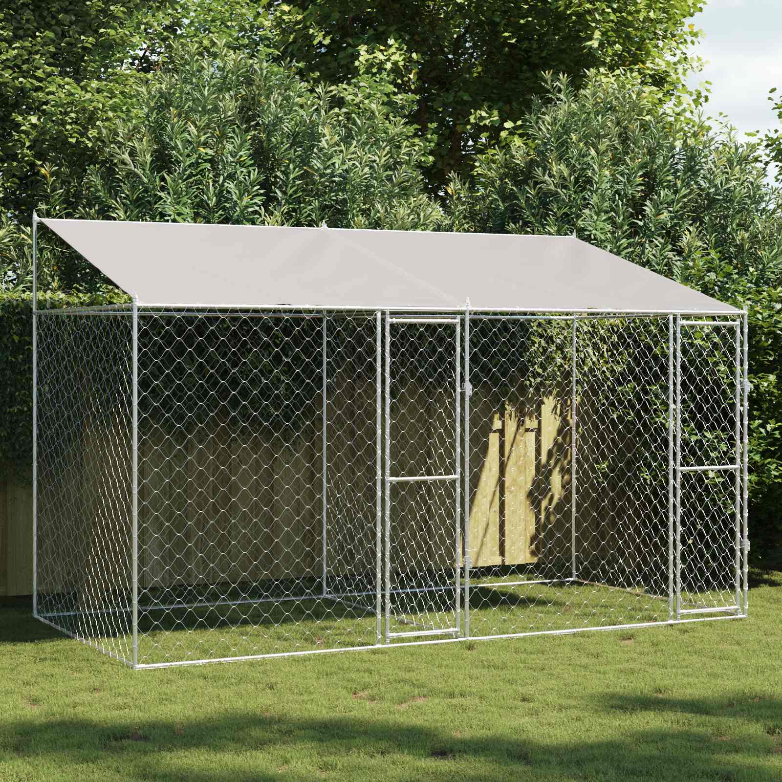 Gabbia per Cani con Tetto Argento 400 x 200 x 256 cm
