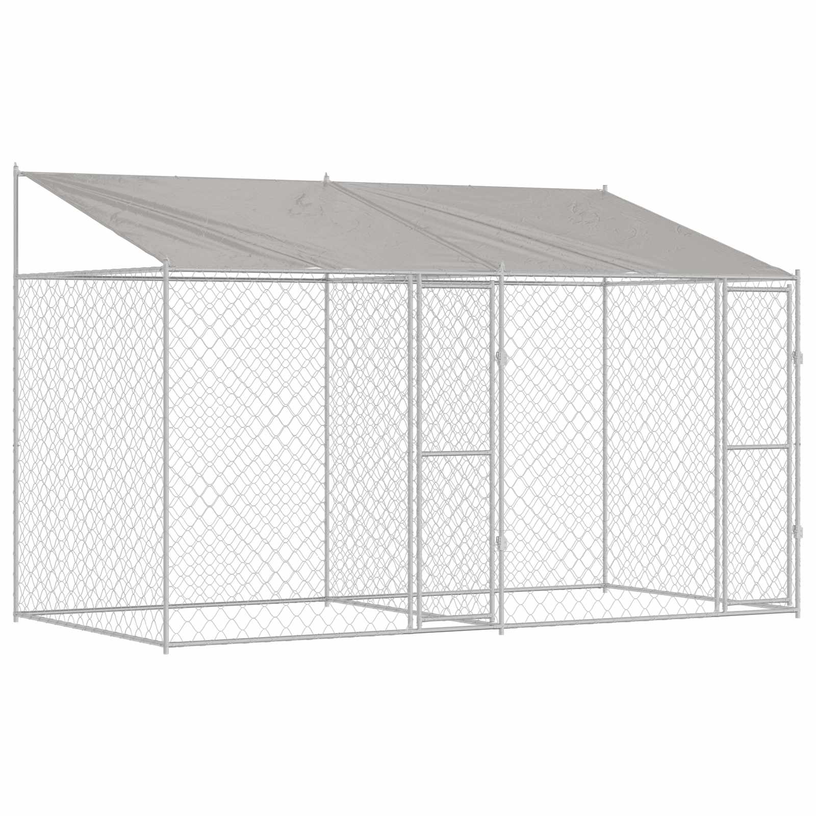 Gabbia per Cani con Tetto Argento 400 x 200 x 256 cm