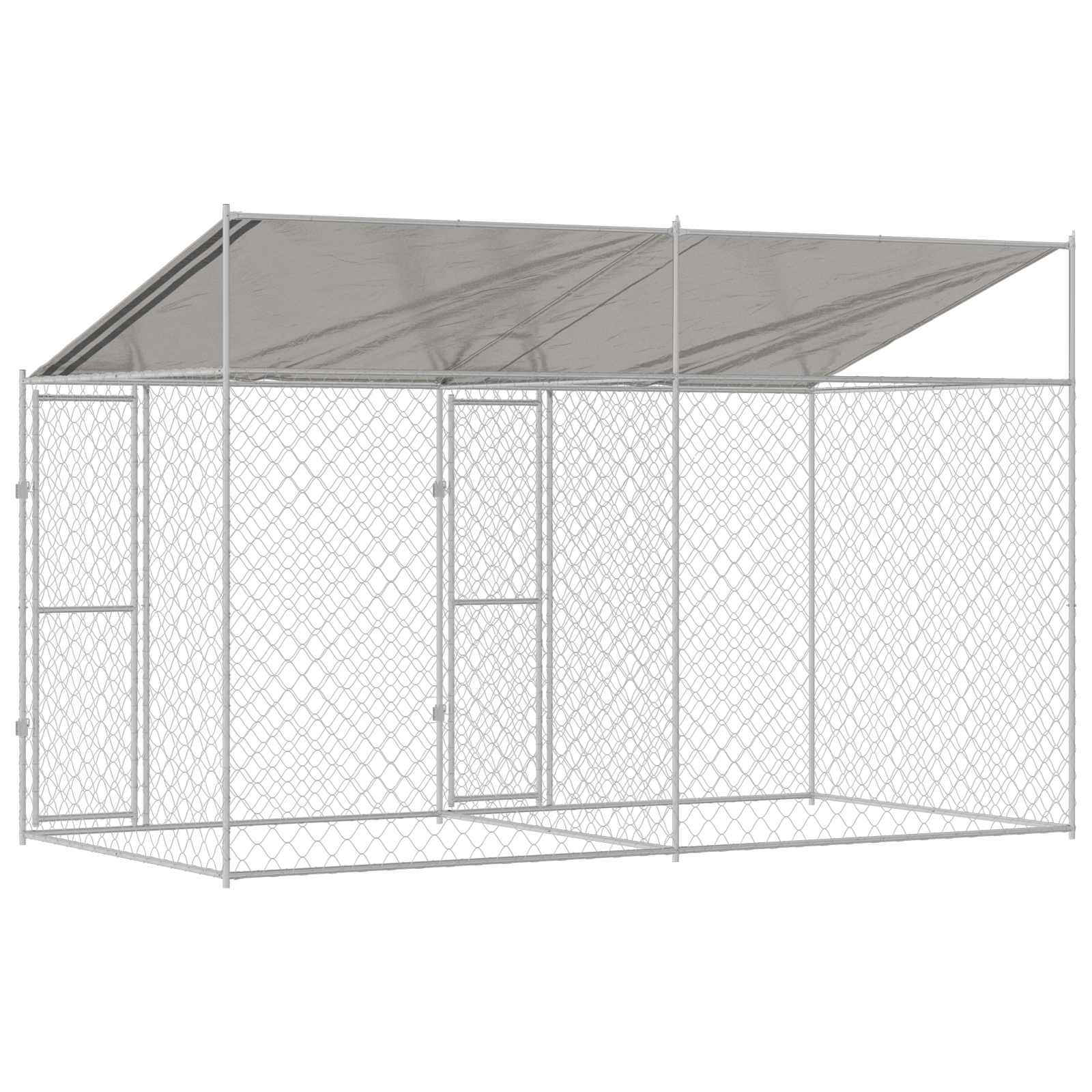 Gabbia per Cani con Tetto Argento 400 x 200 x 256 cm