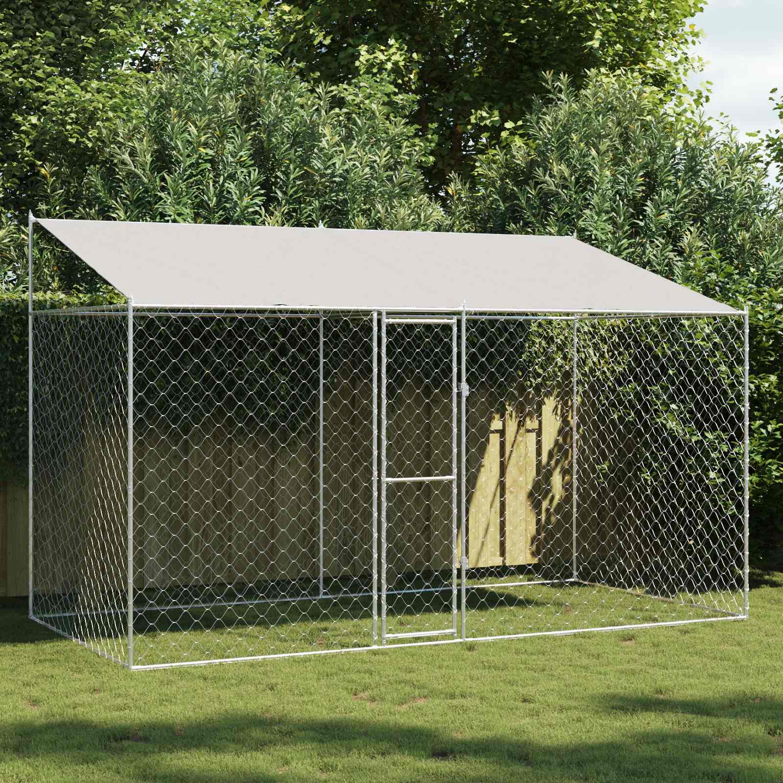 Gabbia per Cani con Tetto Argento 400 x 200 x 256 cm