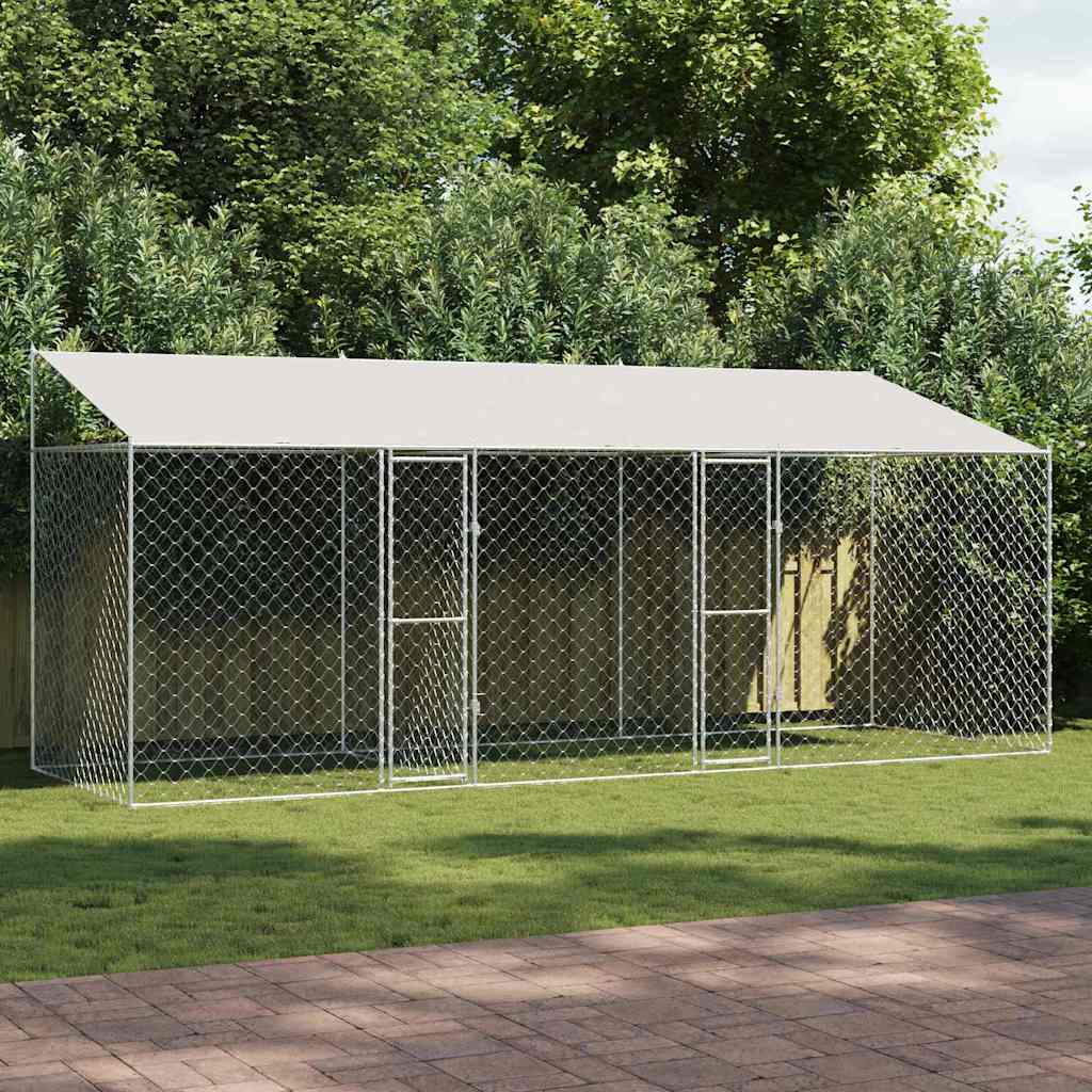 Gabbia per Cani con Tetto Argento 600 x 200 x 256 cm