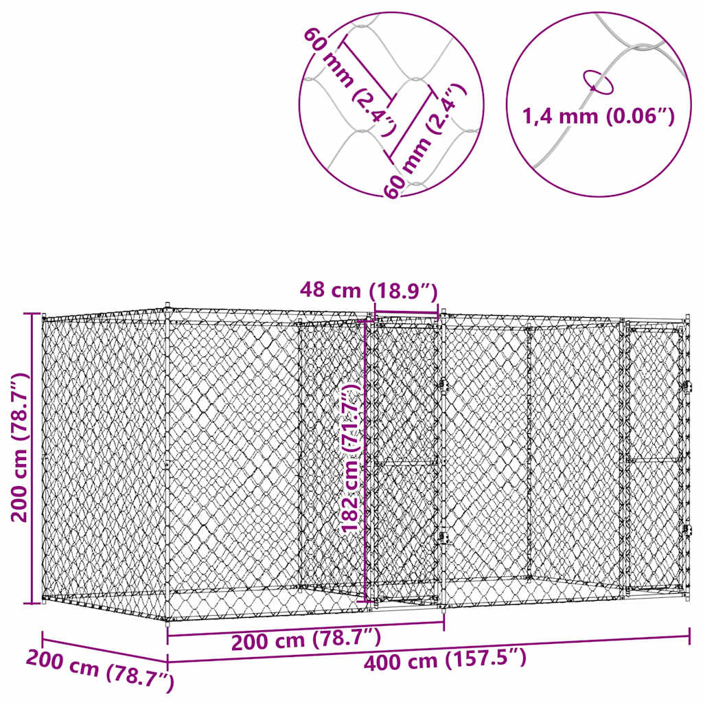 Gabbia per cani Argento 400 x 200 x 200 cm Acciaio zincato