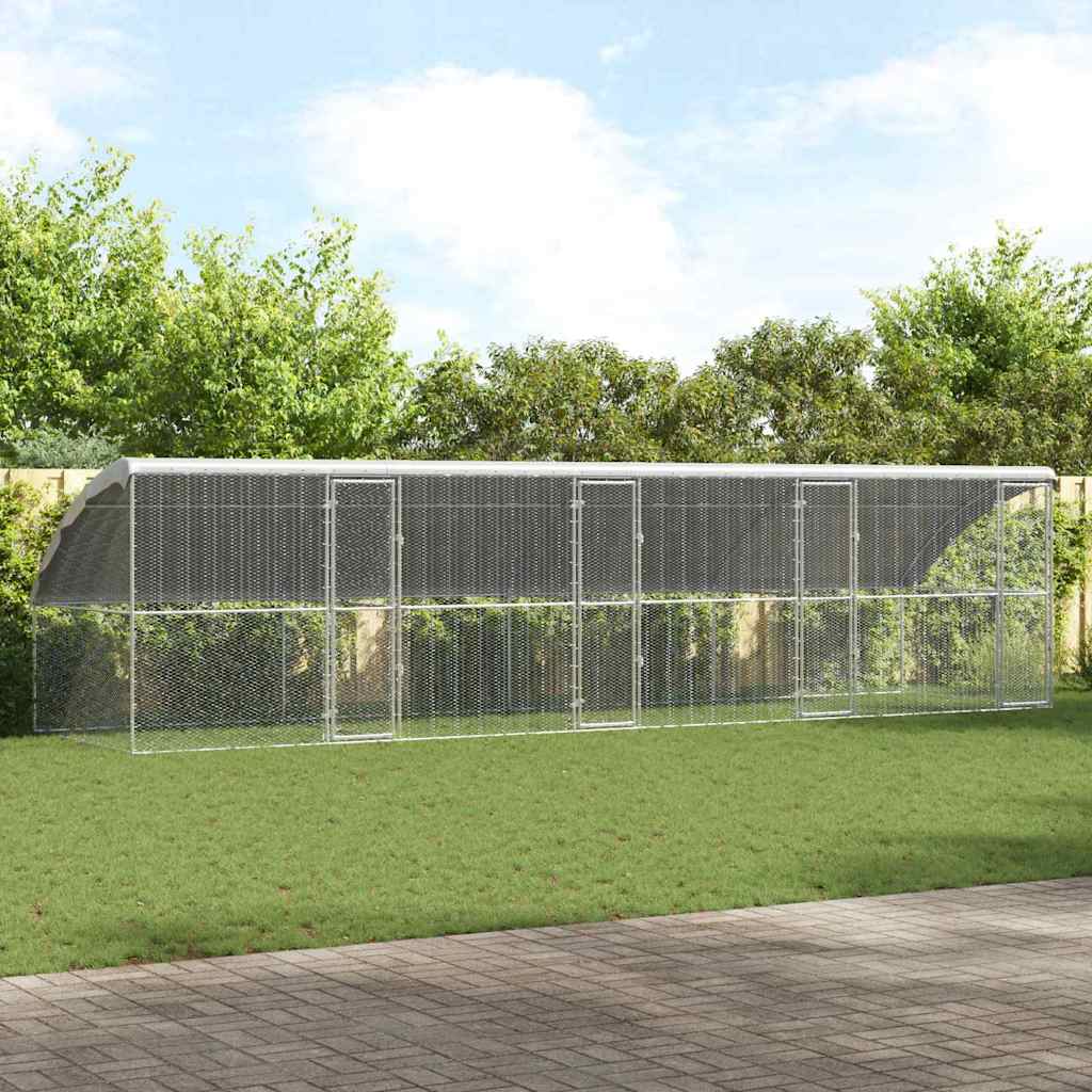 Pollaio con 4 porte 4 pz Argento 800x200x200 cm Acciaio zincato