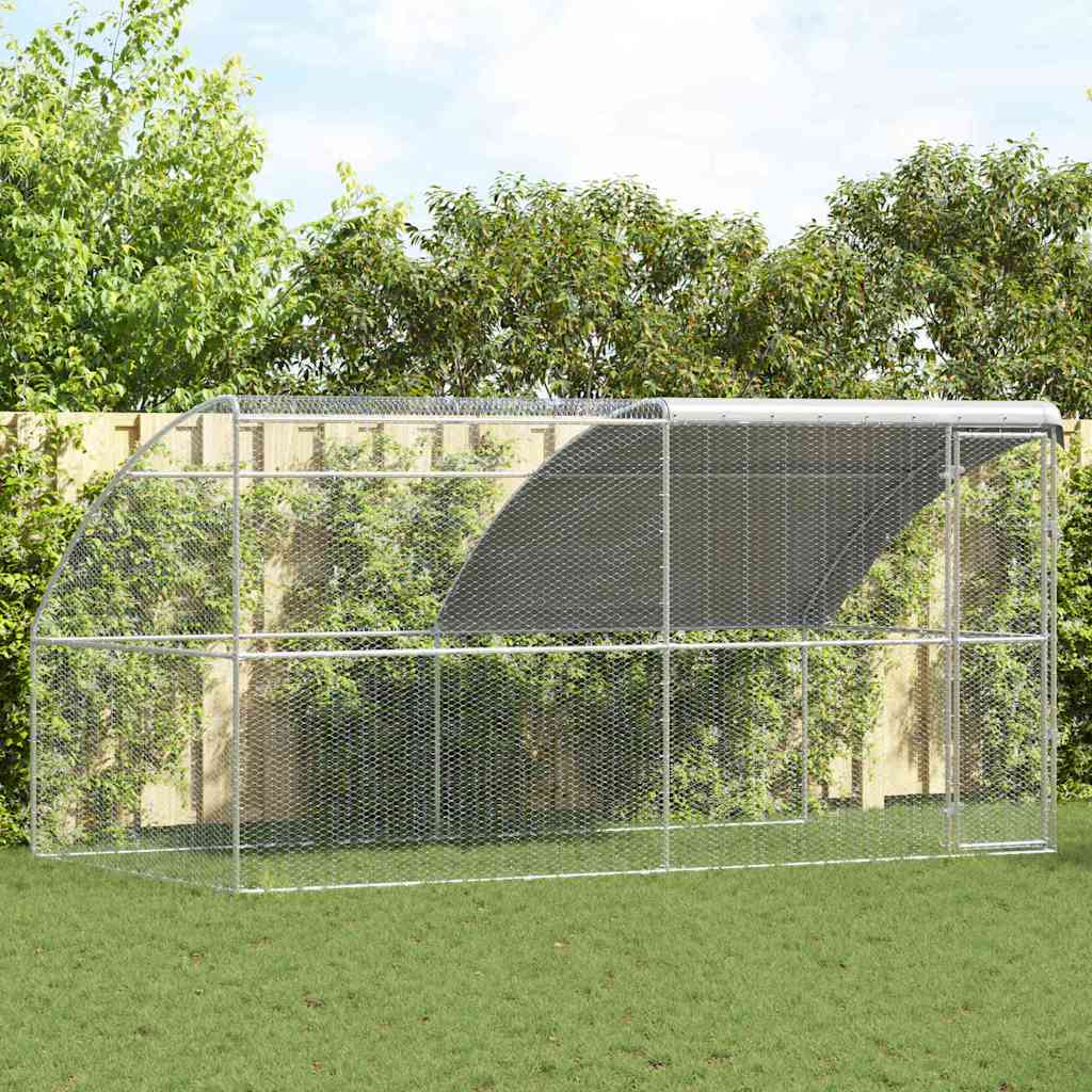 Pollaio con 1 porta 2 pz Argento 400x200x200cm Acciaio e PE