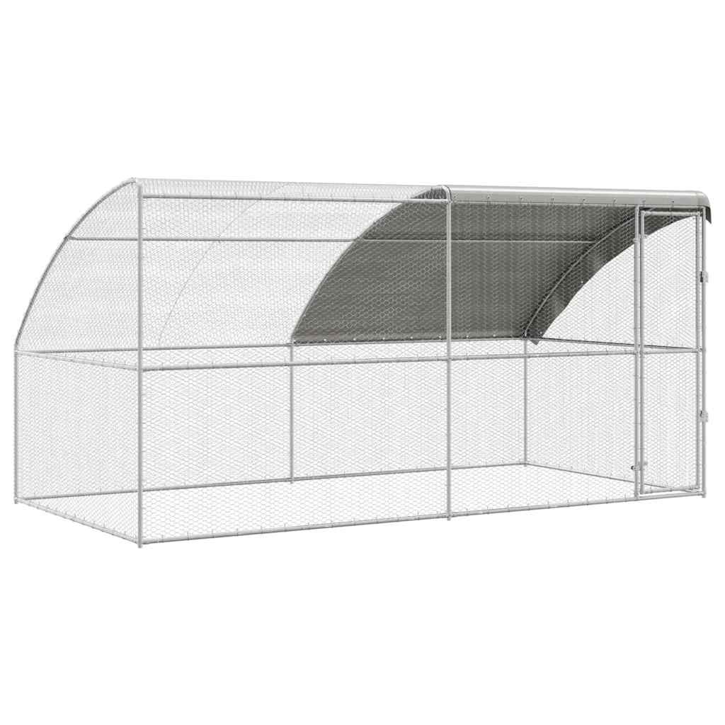 Pollaio con 1 porta 2 pz Argento 400x200x200cm Acciaio e PE