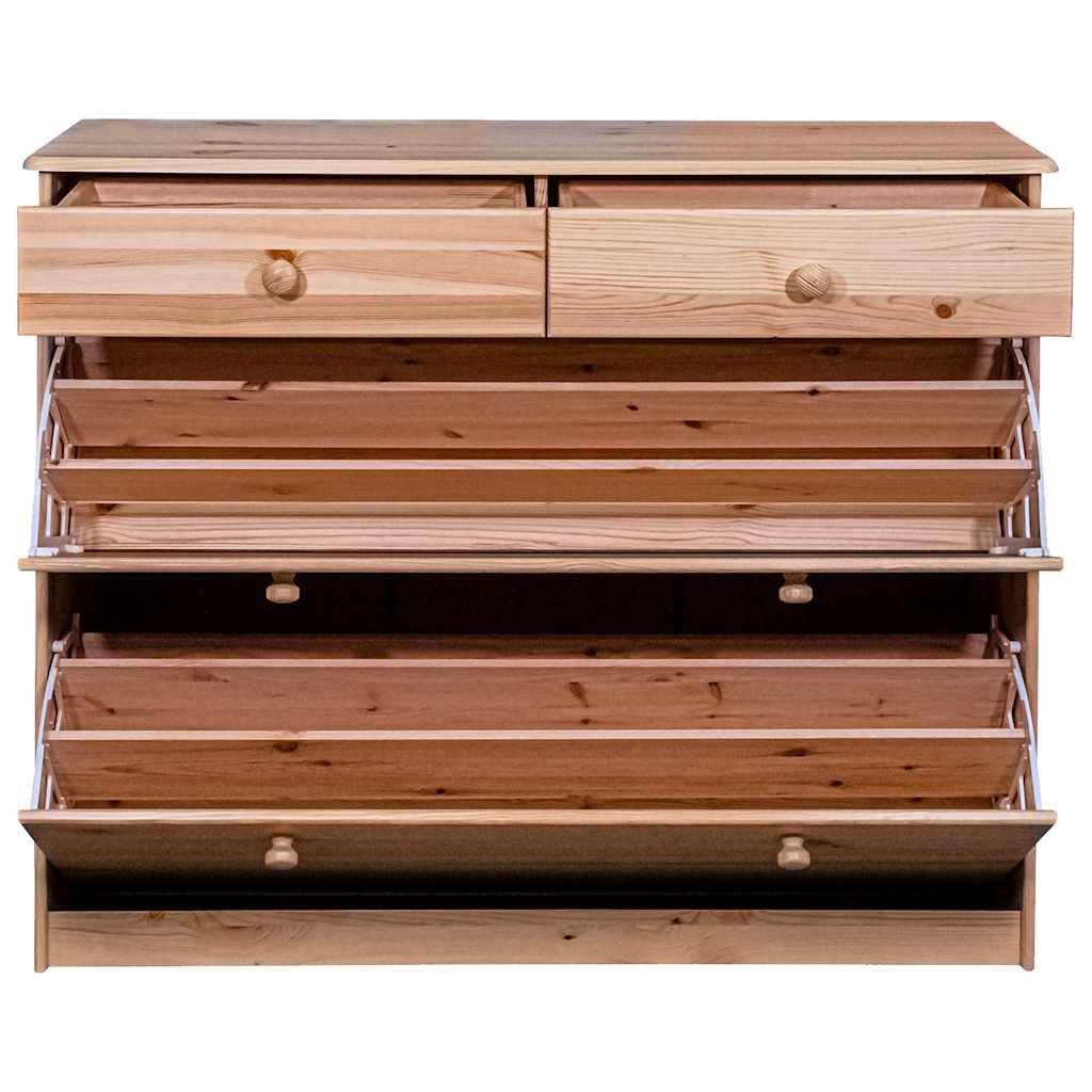 Scarpiera con 2 Vani a Ribalta 113x35x89 cm Legno Massello Pino