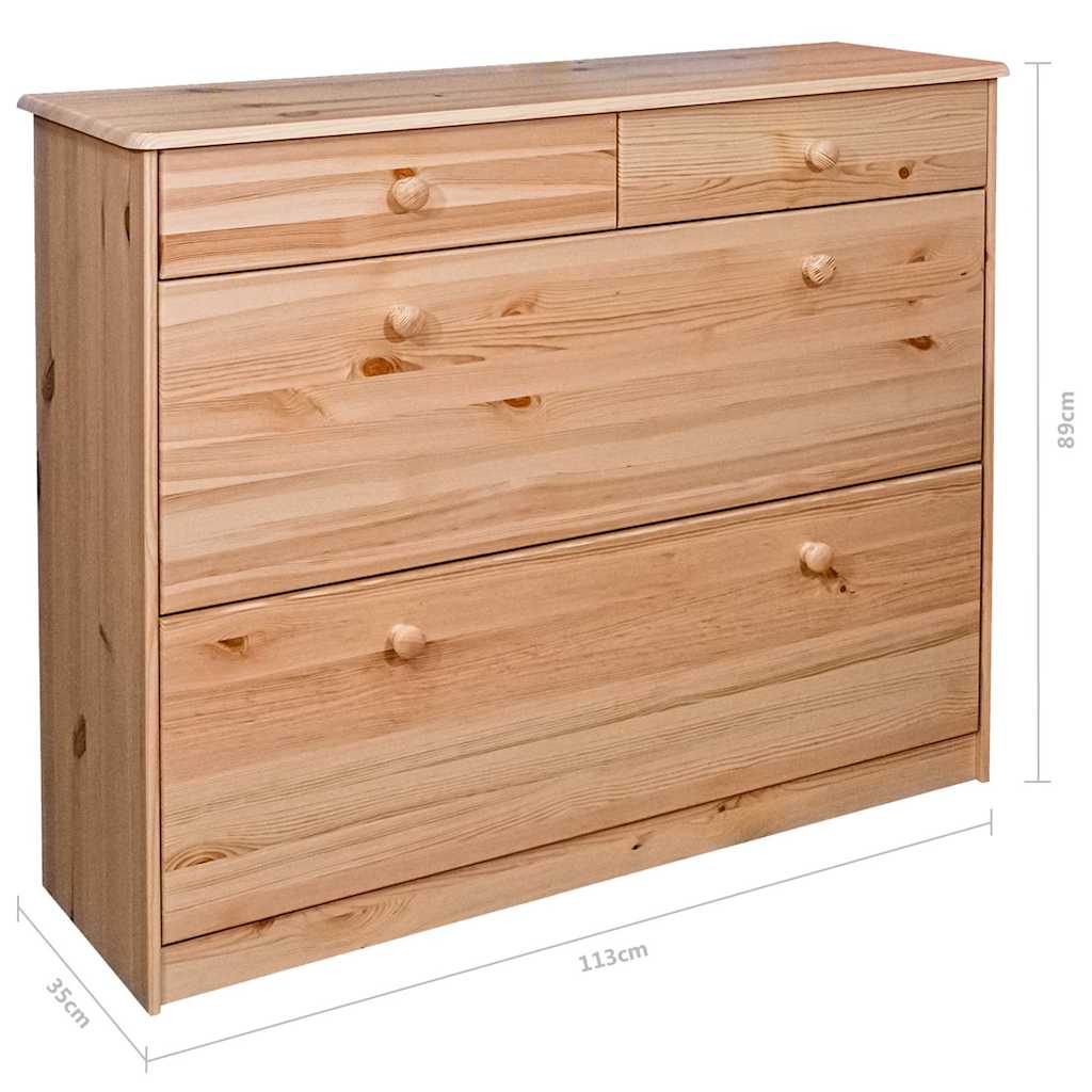 Scarpiera con 2 Vani a Ribalta 113x35x89 cm Legno Massello Pino