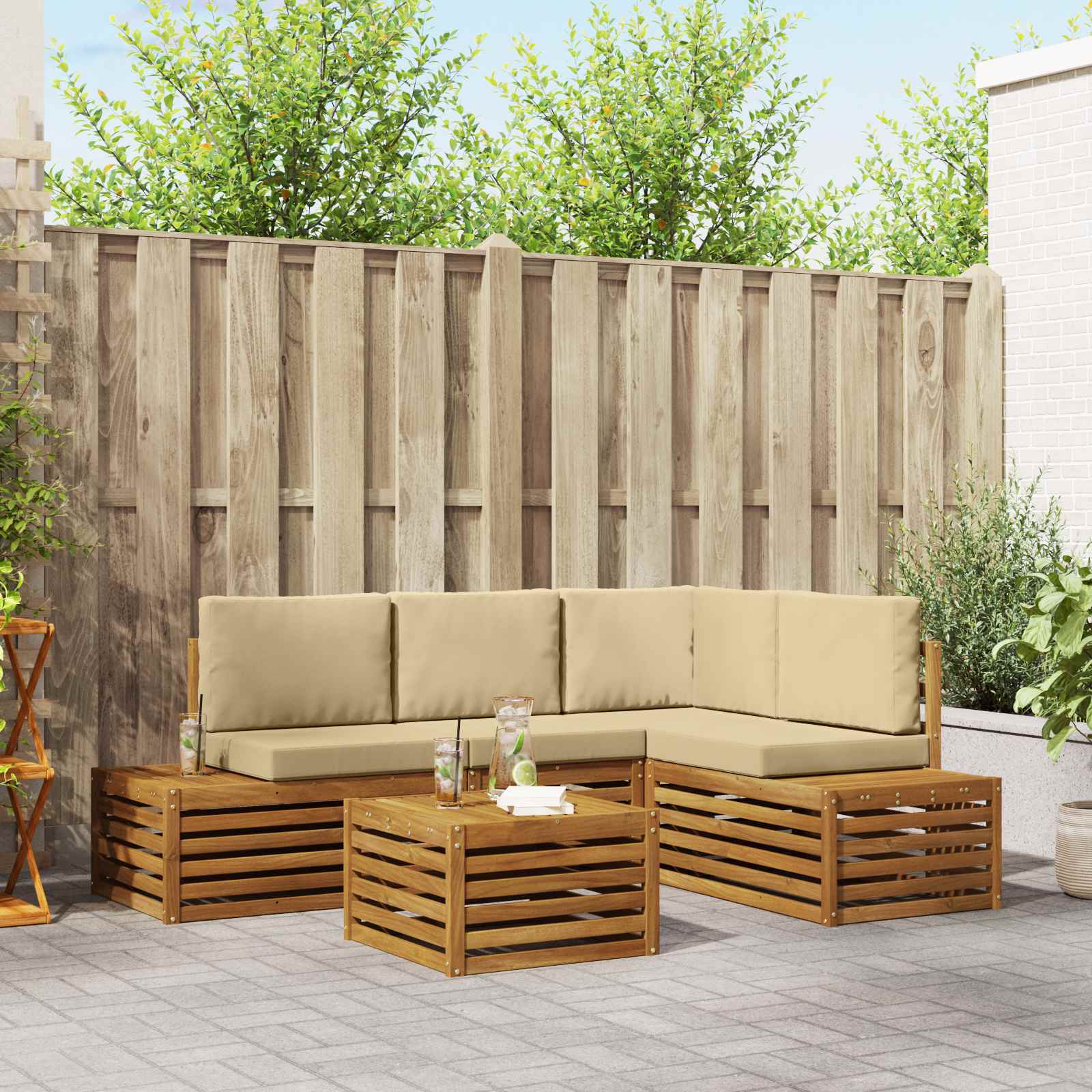 5 pz Set di divani da esterno Naturale e Beige