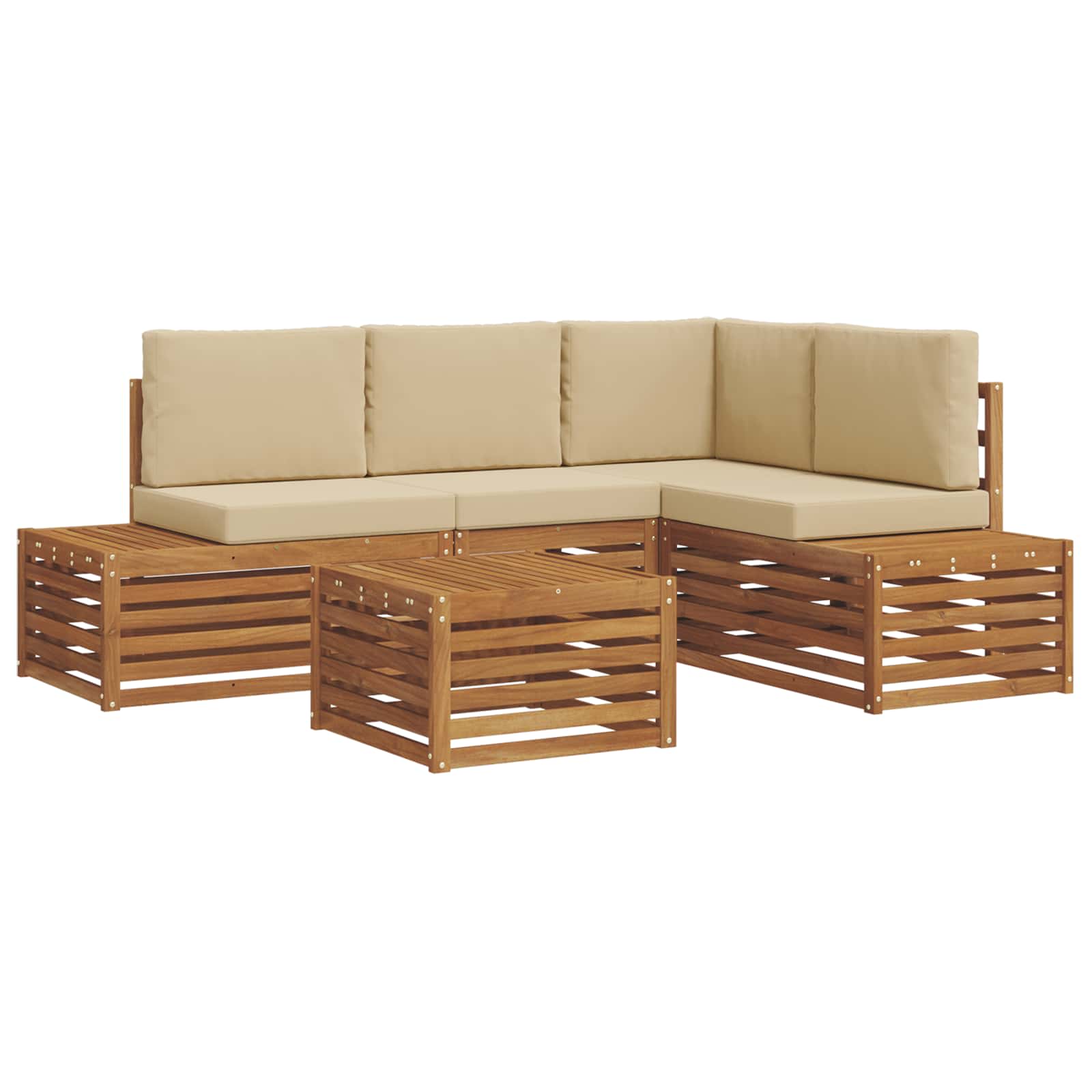 5 pz Set di divani da esterno Naturale e Beige