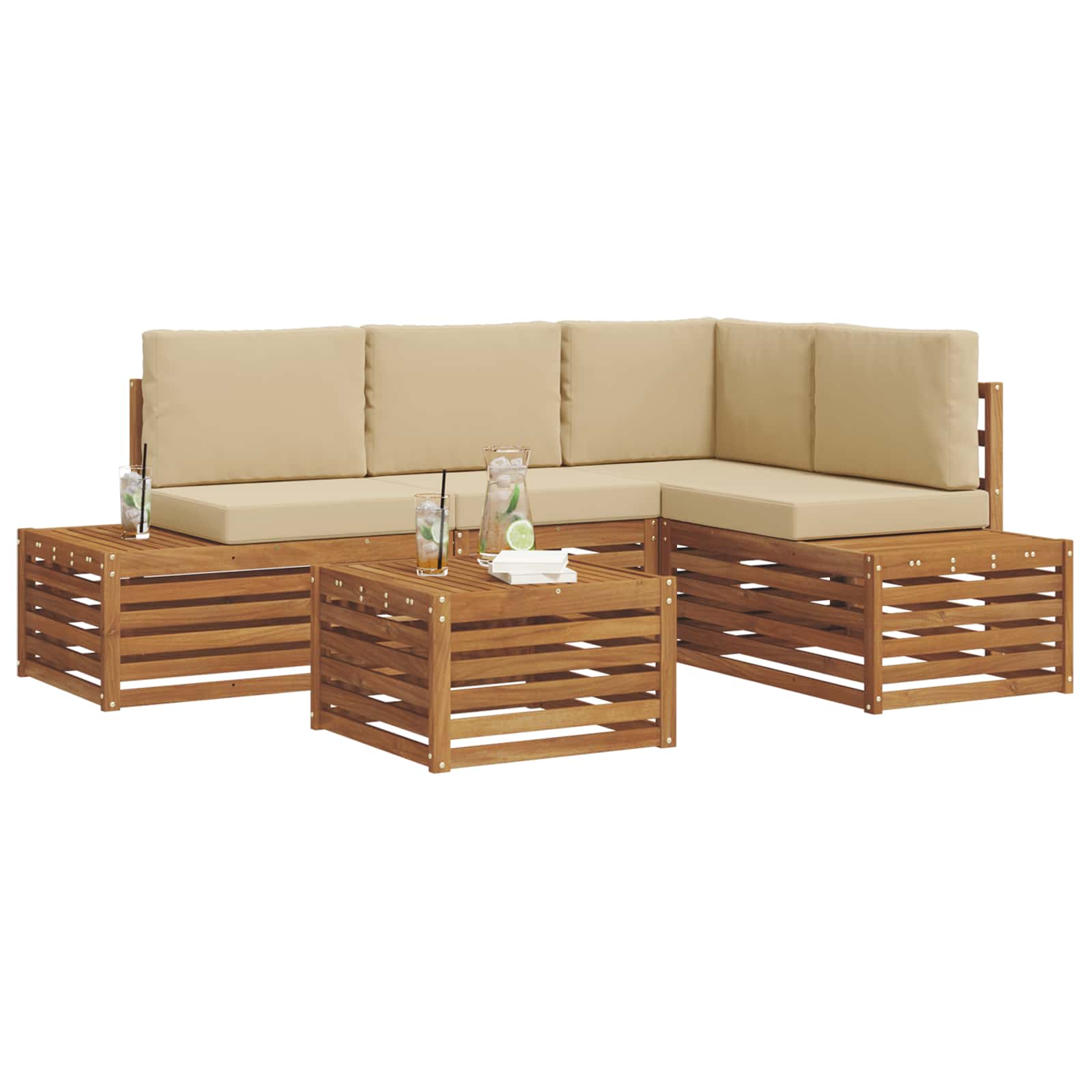 5 pz Set di divani da esterno Naturale e Beige