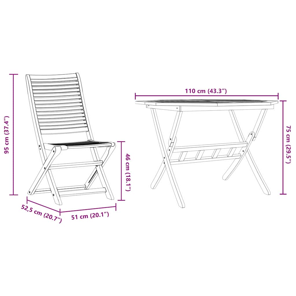 Set da Pranzo per Giardino 5 pz Marrone