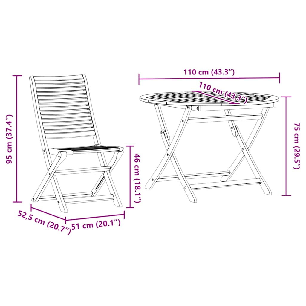 Set da Pranzo per Giardino 5 pz Marrone