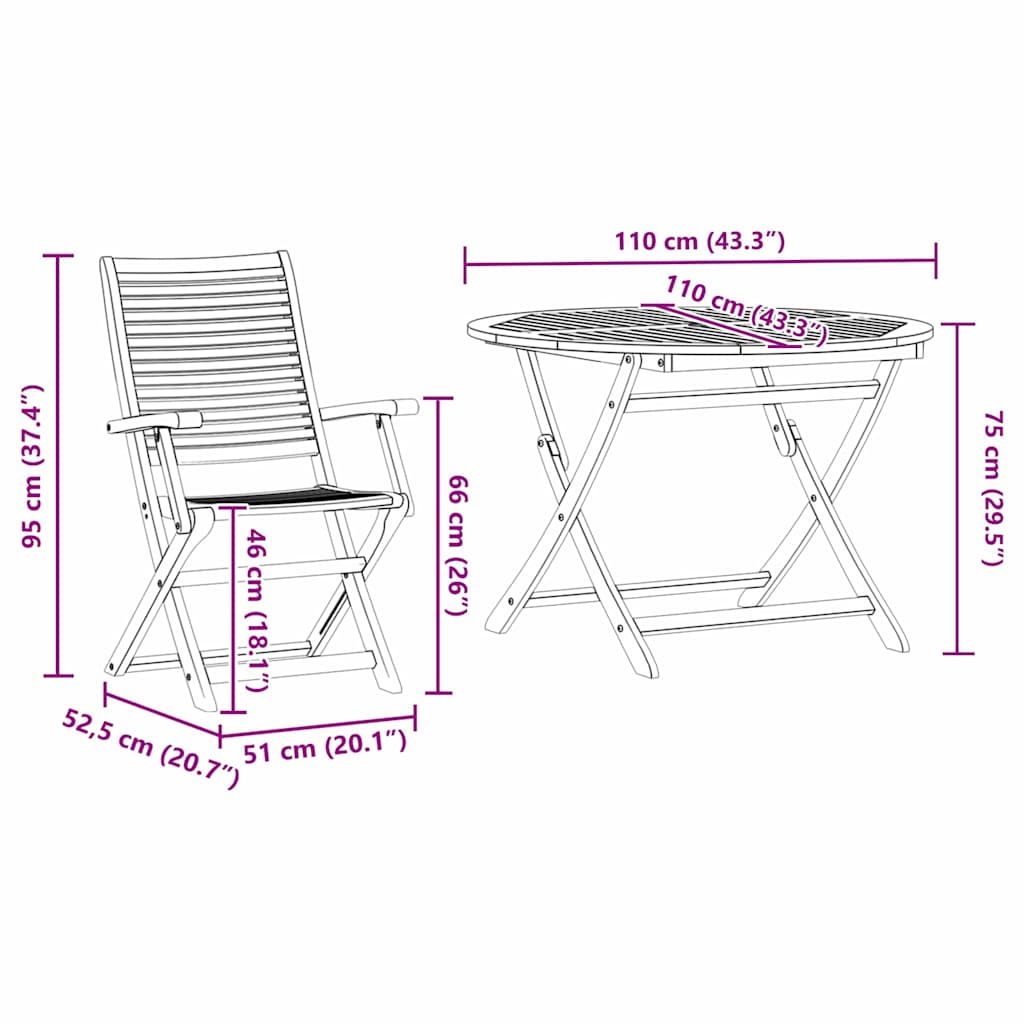 Set da Pranzo per Giardino 5 pz Marrone