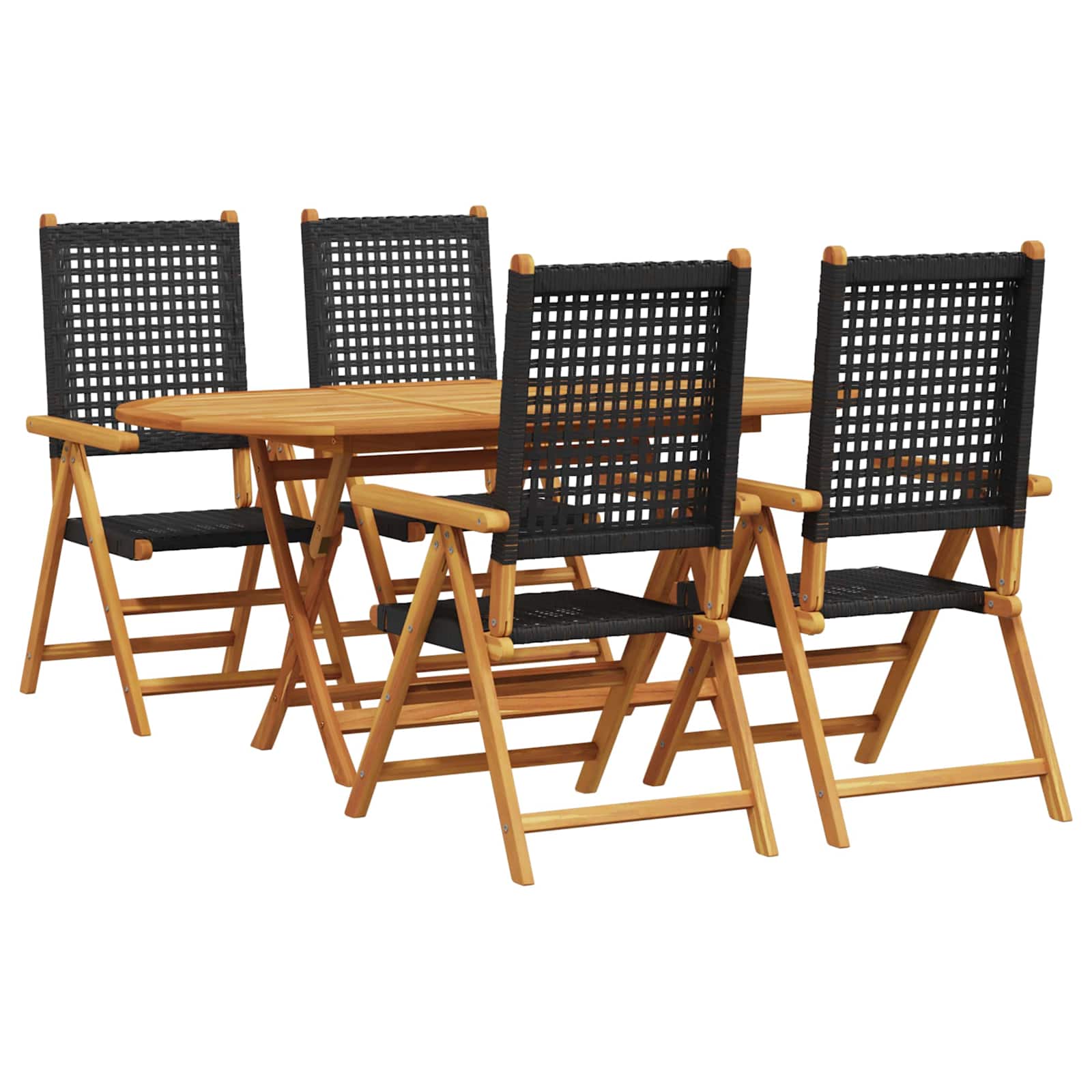 Set da Pranzo per Giardino 5 pz Nero Legno di Acacia Massello