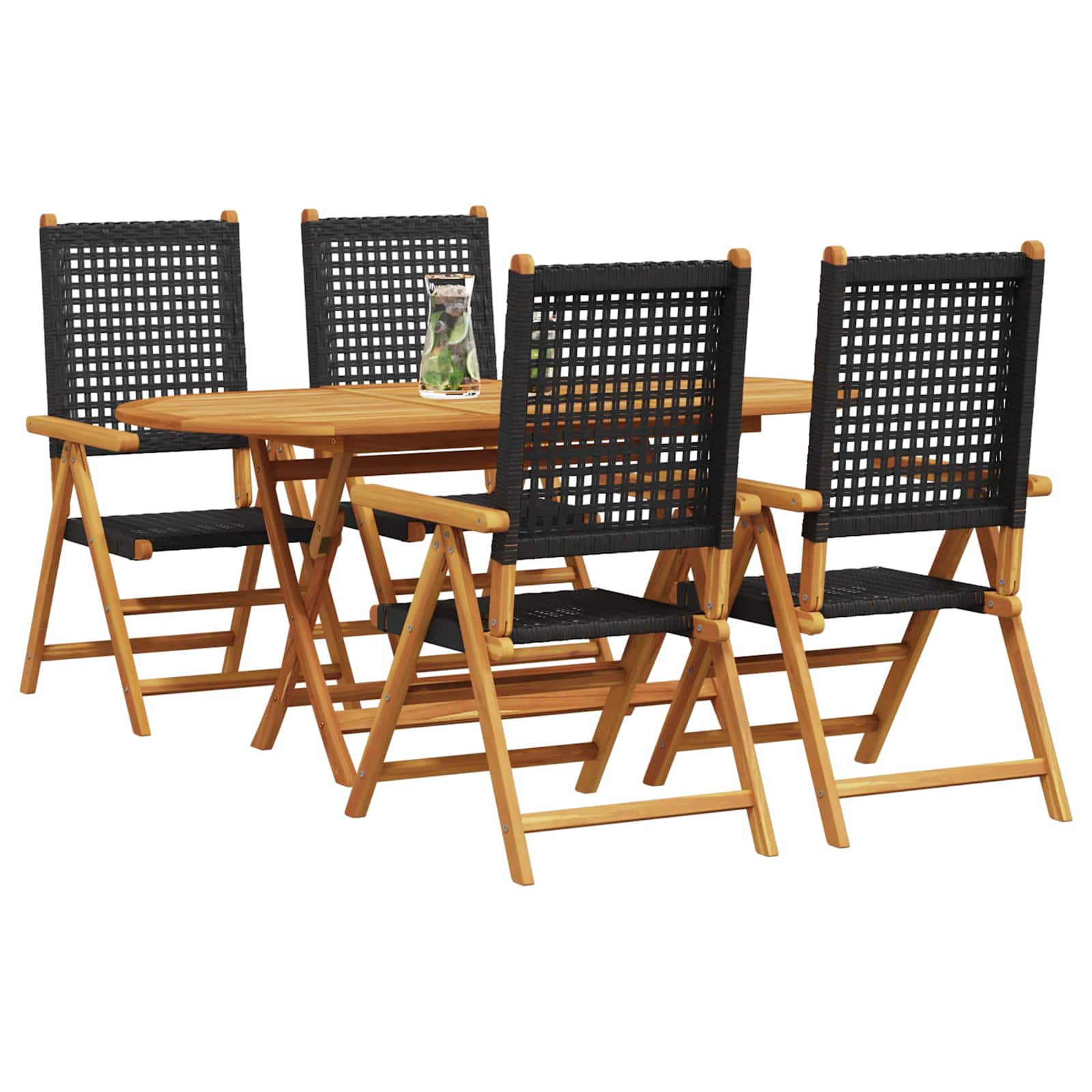 Set da Pranzo per Giardino 5 pz Nero Legno di Acacia Massello