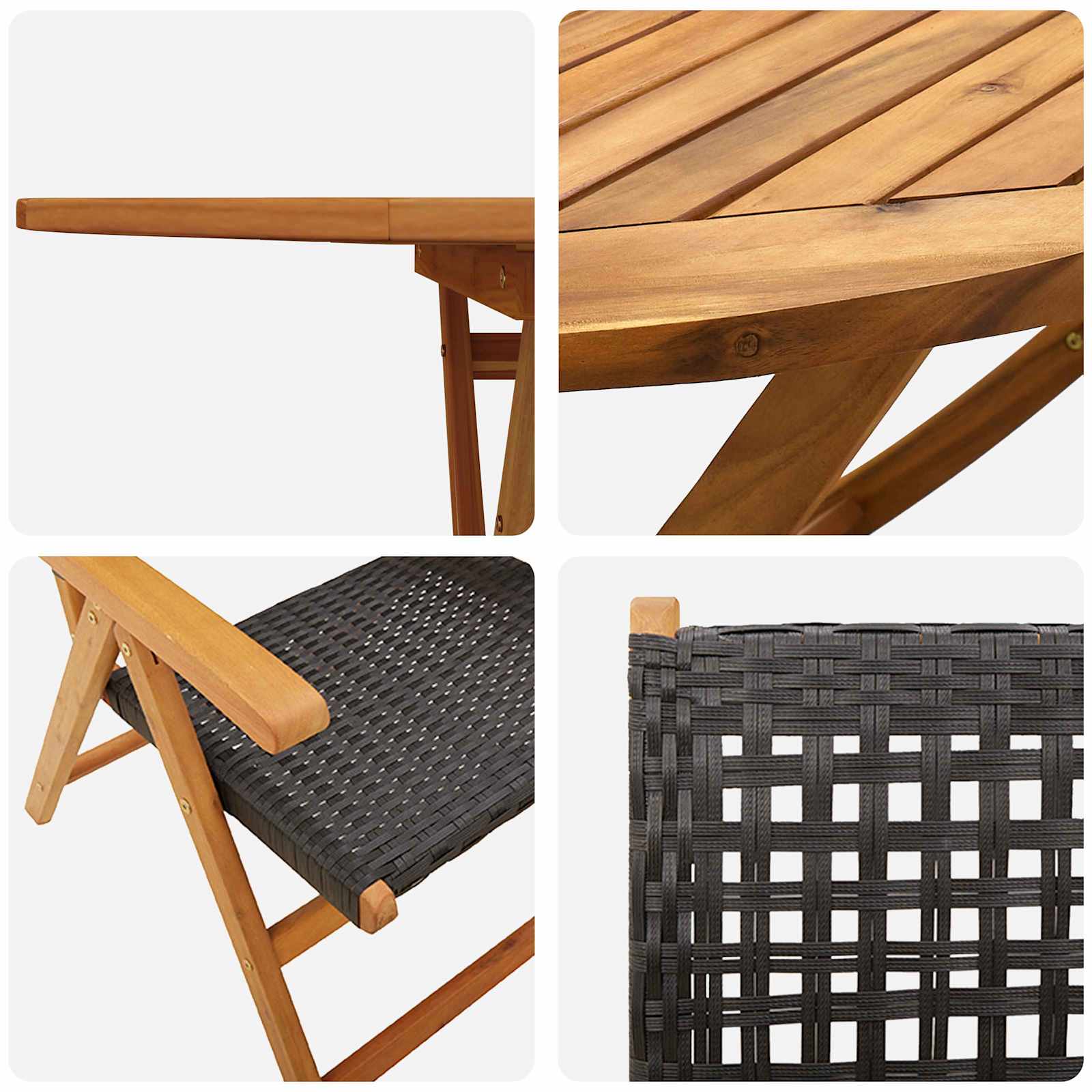 Set da Pranzo per Giardino 5 pz Nero Legno di Acacia Massello