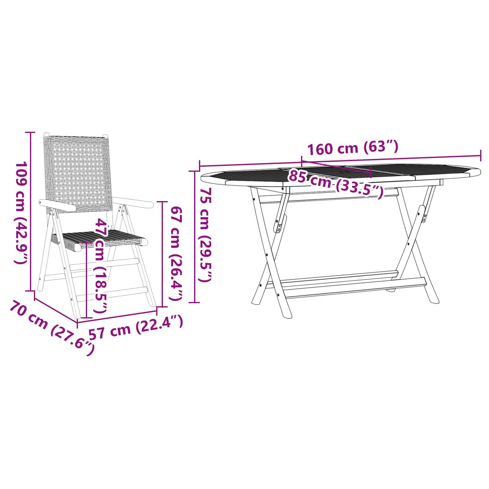 Set da Pranzo per Giardino 5 pz Nero Legno di Acacia Massello
