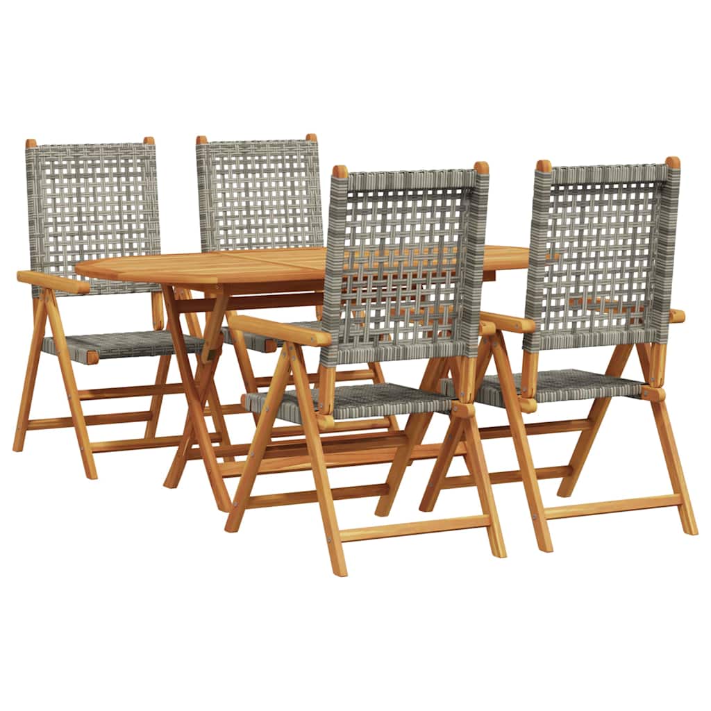 Set da Pranzo per Giardino 5 pz Grigio Legno di Acacia Massello