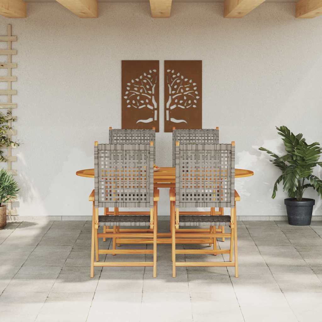 Set da Pranzo per Giardino 5 pz Grigio Legno di Acacia Massello