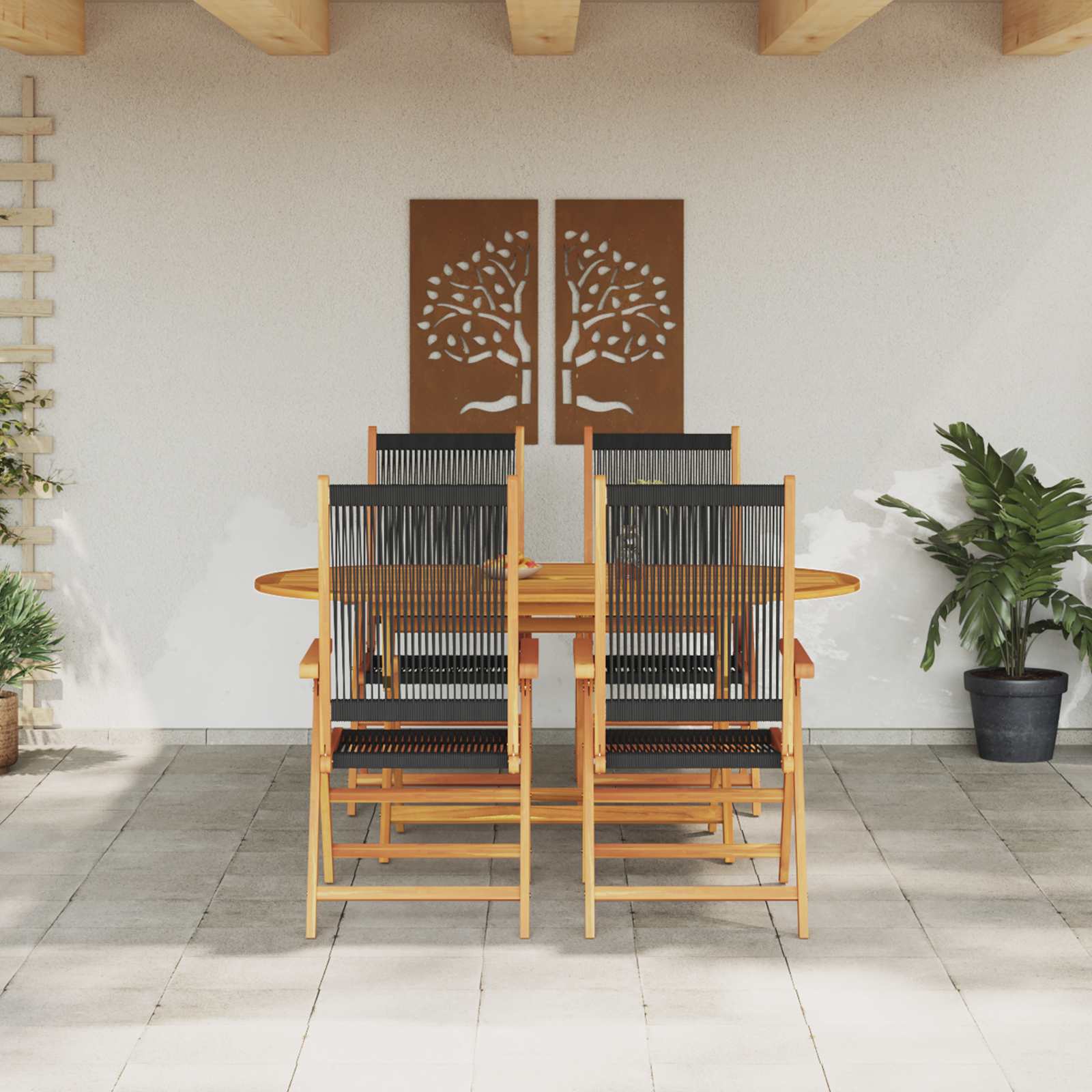 Set da Pranzo per Giardino 5 pz Nero Legno di Acacia Massello