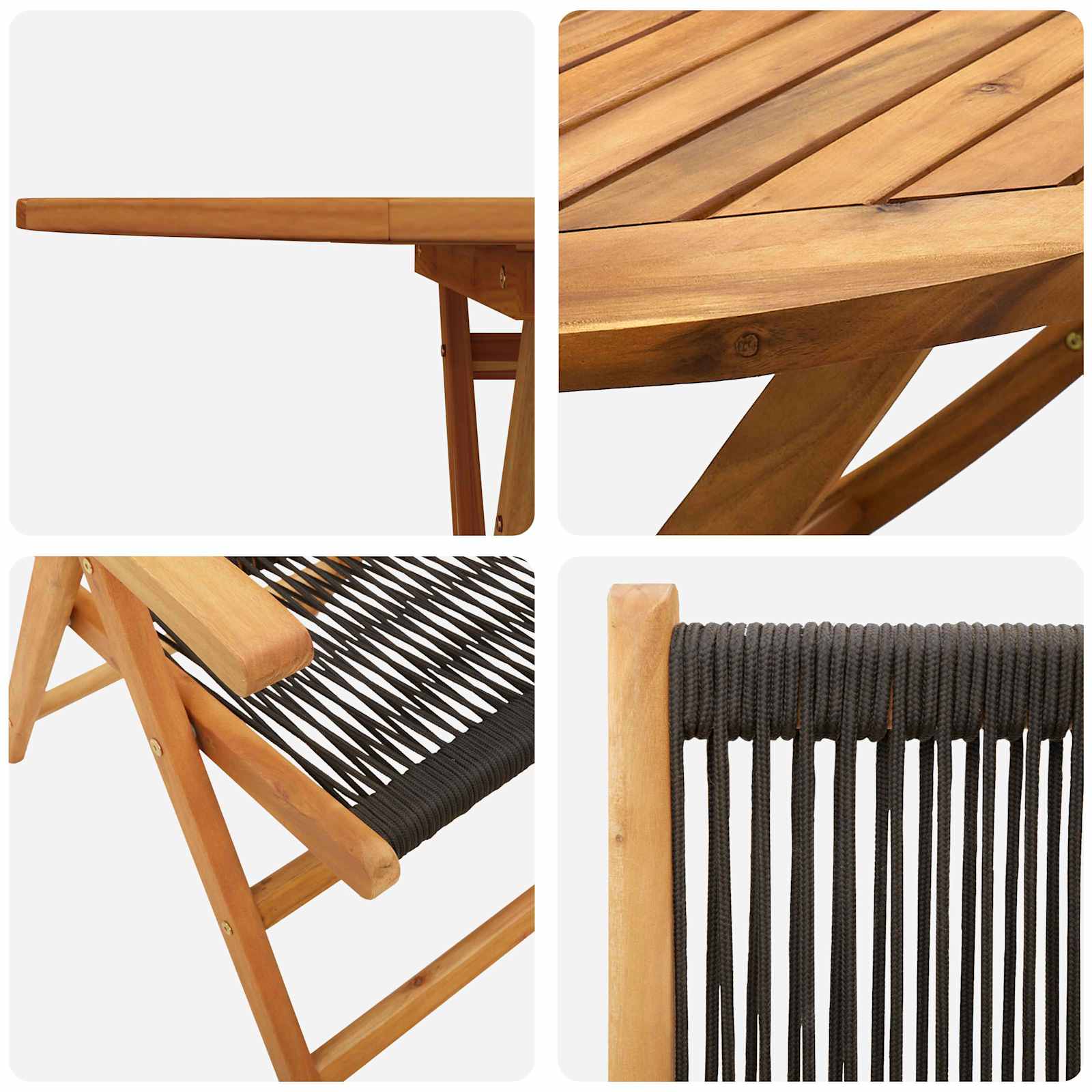 Set da Pranzo per Giardino 5 pz Nero Legno di Acacia Massello