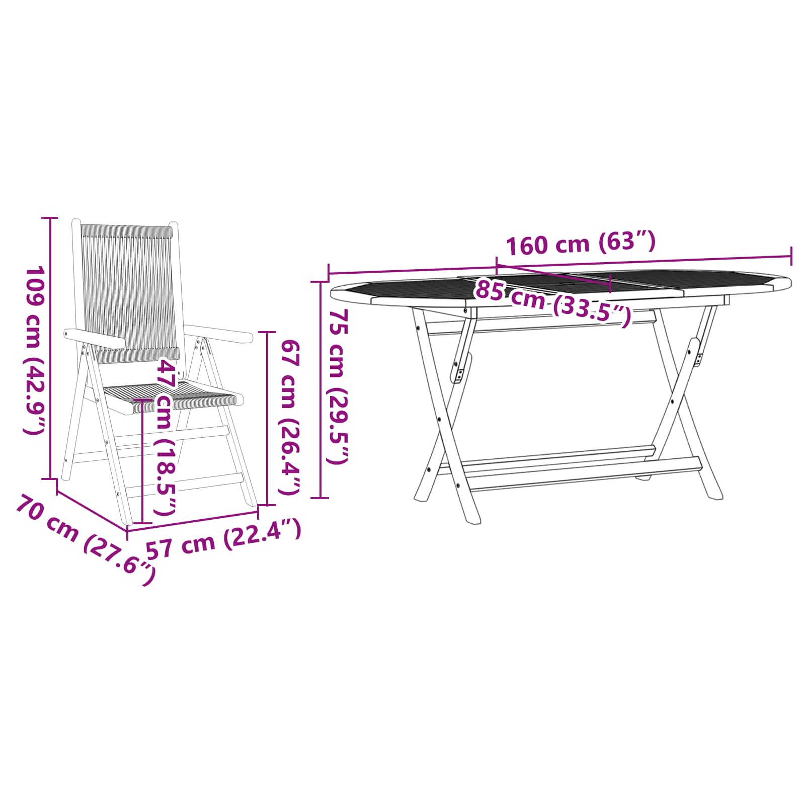 Set da Pranzo per Giardino 5 pz Nero Legno di Acacia Massello