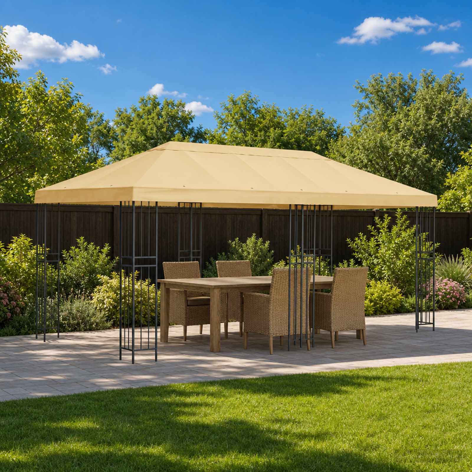 Gazebo da giardino 6 x 3 m Crema Poliestere e Acciaio 190 gsm