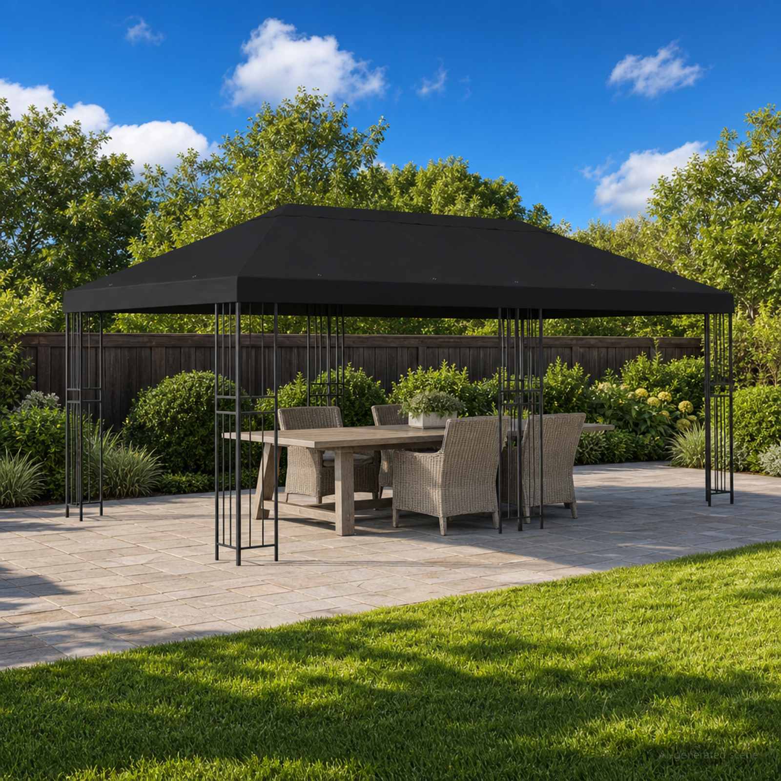 Gazebo da giardino 6 x 3 m Nero Poliestere e Acciaio 190 gsm