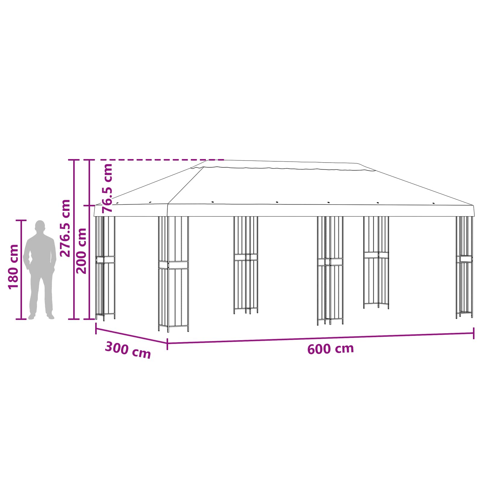 Gazebo da giardino 6 x 3 m Borgogna Poliestere e Acciaio