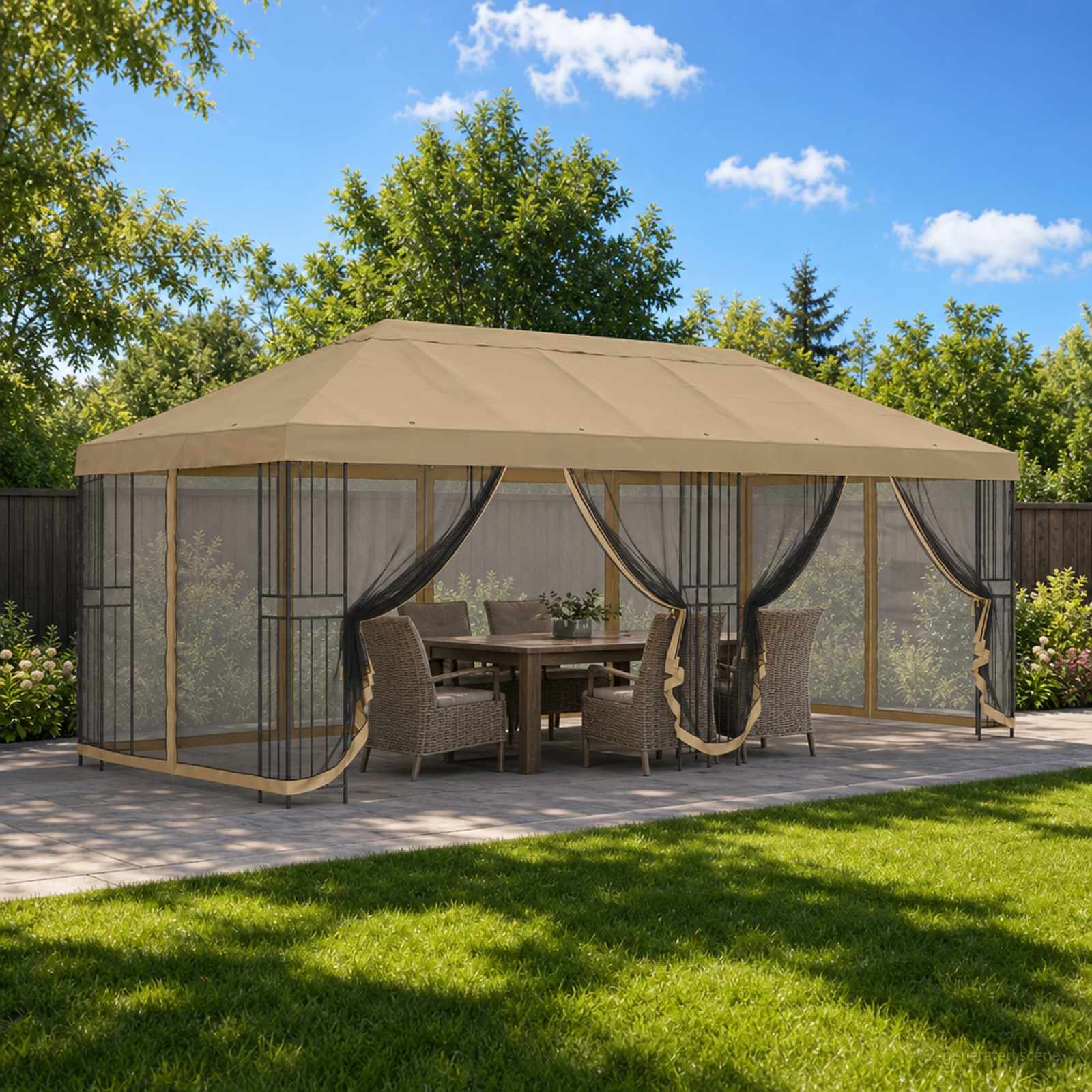 Gazebo con pareti laterali 6 x 3 m Beige Poliestere e Acciaio