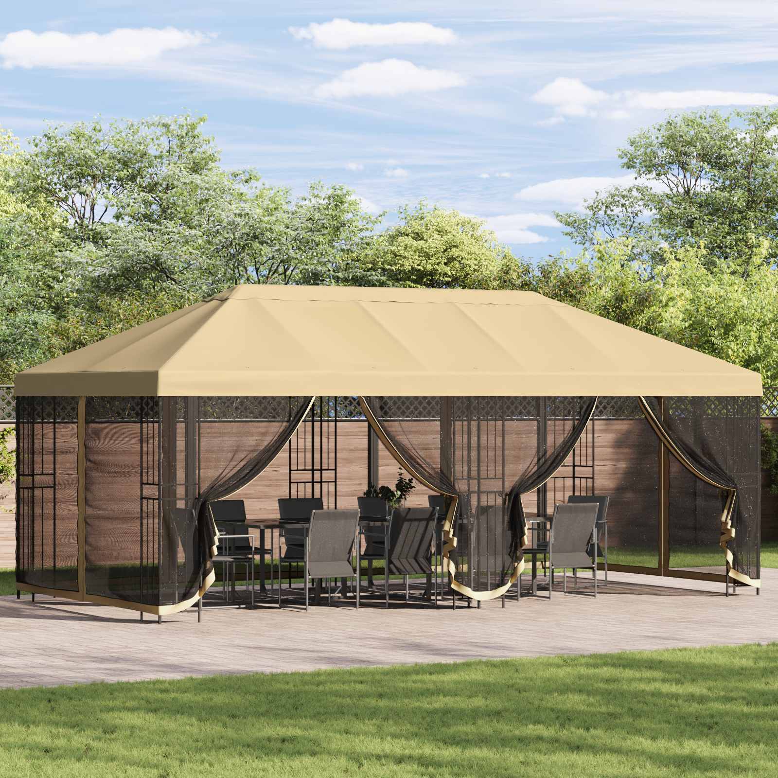 Gazebo con pareti laterali 6 x 3 m Crema Poliestere e Acciaio
