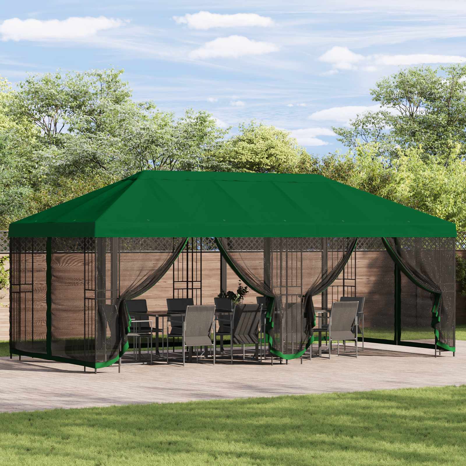 Gazebo con pareti laterali 6 x 3 m Verde Poliestere e Acciaio