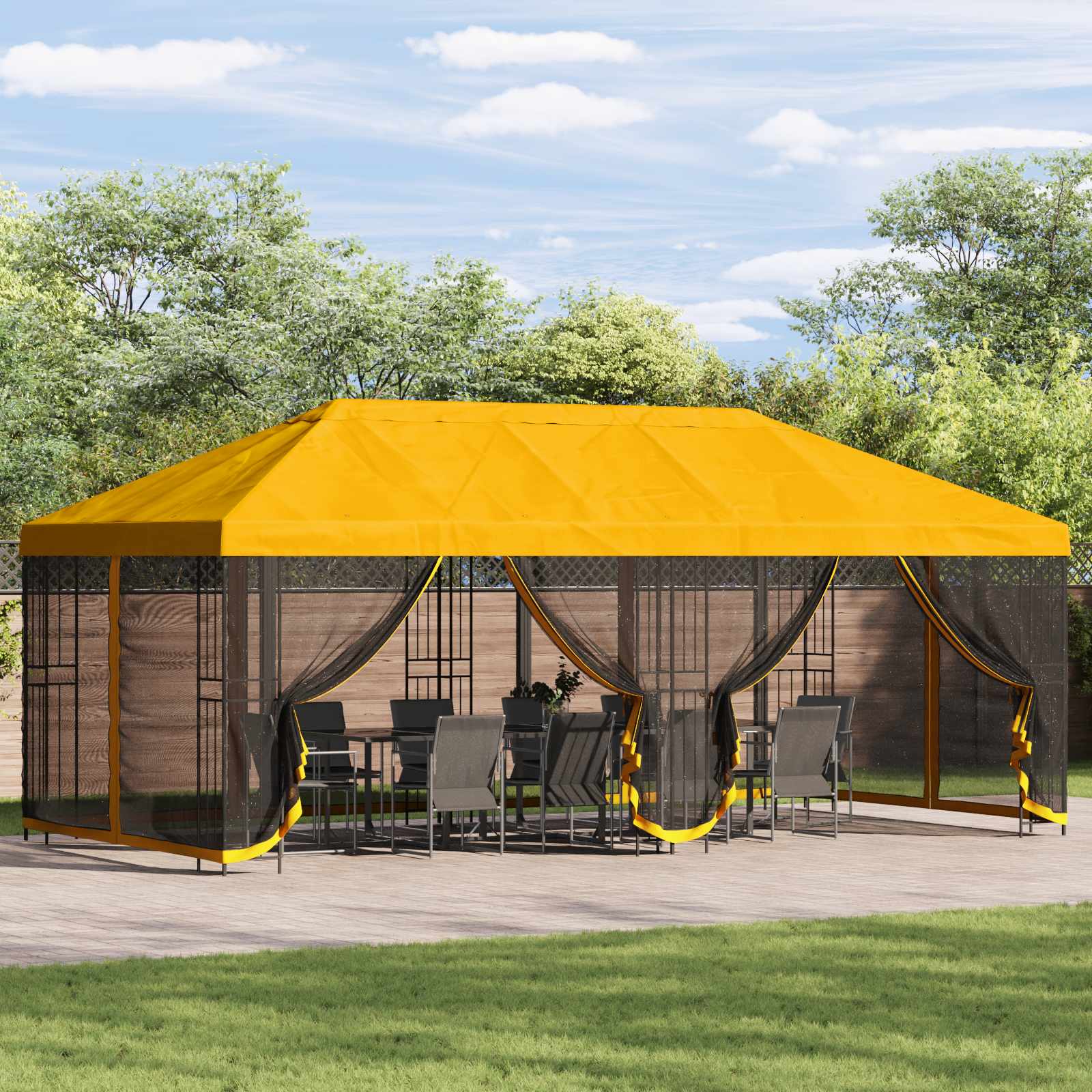 Gazebo con pareti laterali 6 x 3 m Giallo Poliestere e Acciaio